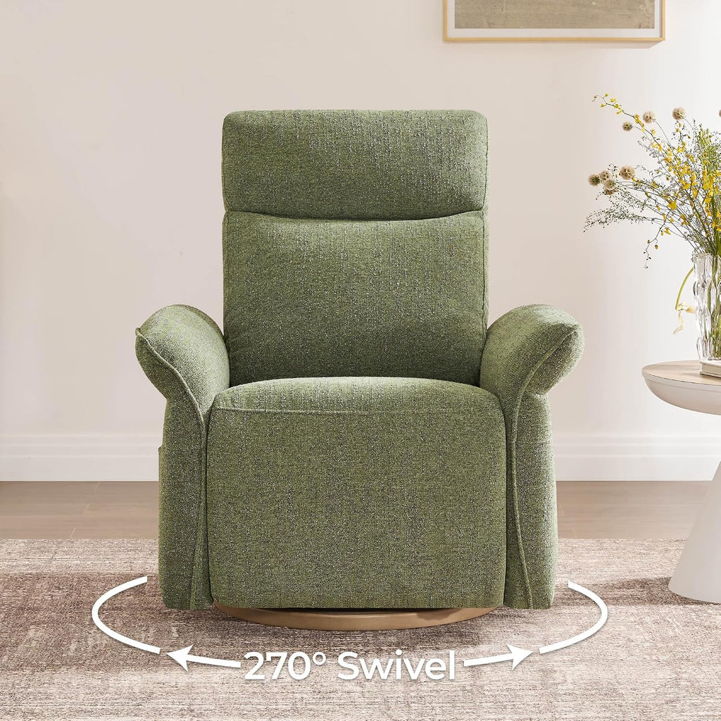 CHITA Power Recliner Chair, Electric Triple-Motor Swivel Glider Nursery Rocking Chair with Adjustable Power Headrest and Lumbar Support, GREENGARD Gold Certified, Solid Wood Base, Forest Green