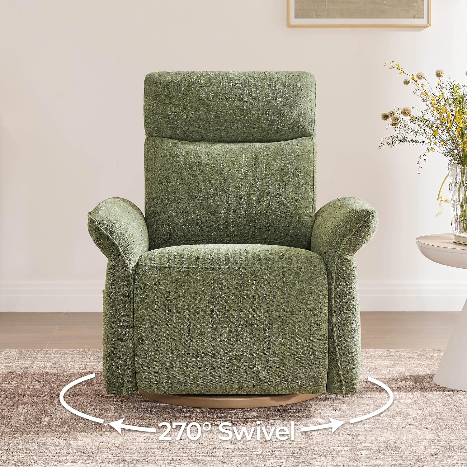 CHITA Power Recliner Chair, Electric Triple-Motor Swivel Glider Nursery Rocking Chair with Adjustable Power Headrest and Lumbar Support, GREENGARD Gold Certified, Solid Wood Base, Forest Green