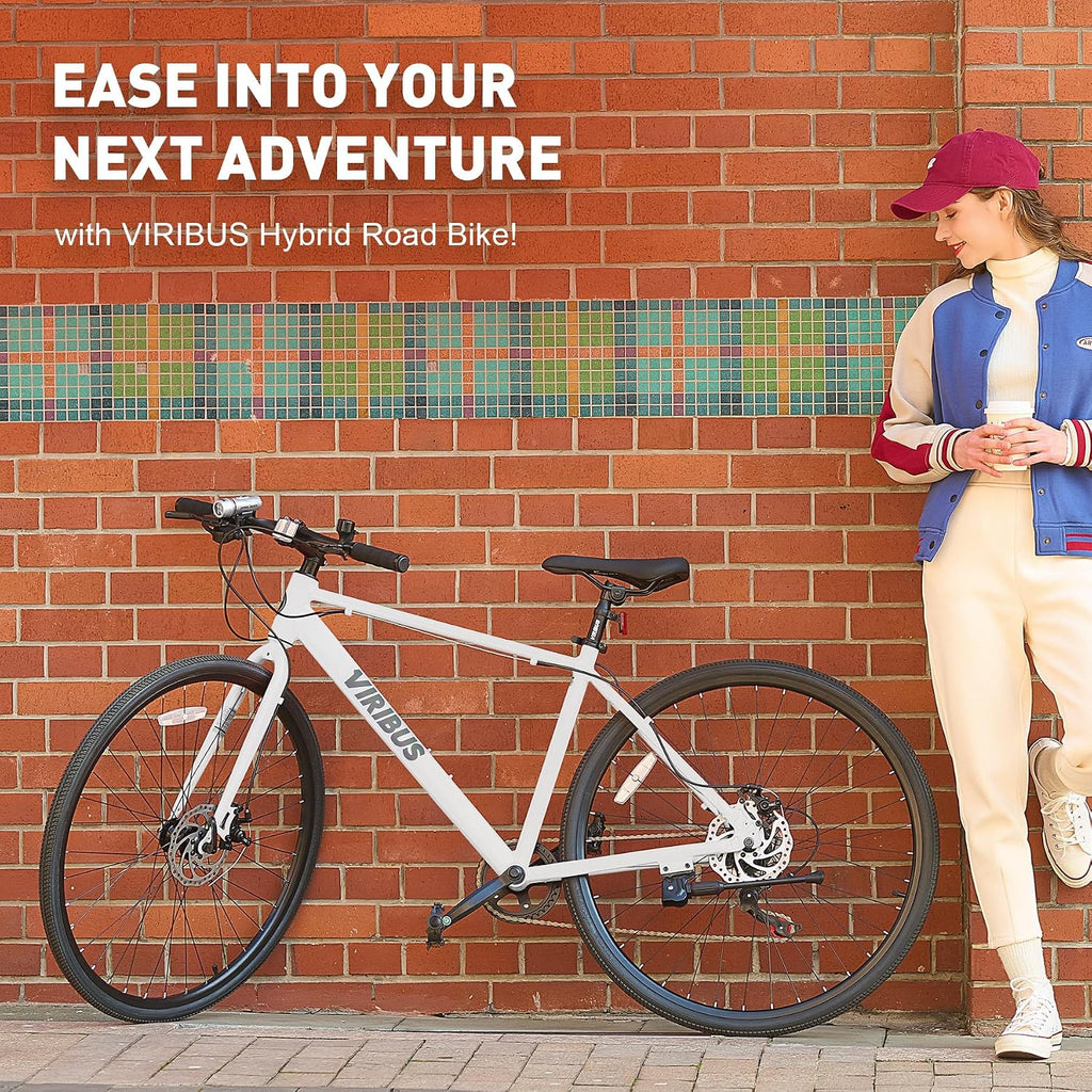 VIRIBUS Hybrid Bikes, 28 inch Mens Hybrid Bicycle 7 Speed with Lightweight Aluminum Frame & Disc Brakes, 700C Retro Vintage Adult Bike for Tall Men & City Commuters 85% Pre-Assembled