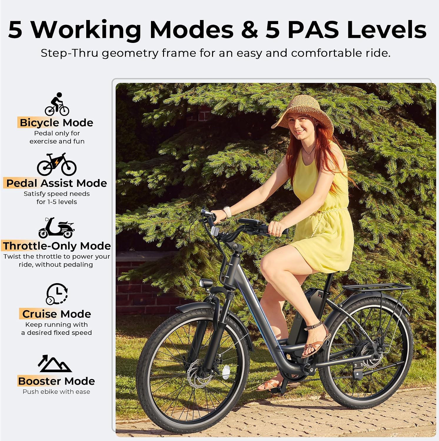 Electric Bike for Adults, Peak 1000W Ebike, 50Miles 20MPH UL 2849 Certified Commuter Bike, 26'' City Cruiser Bicycle with 48V Removable Battery, Rear Rack, Adjustable Stem, 7 Speed
