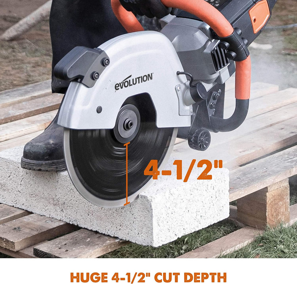 Evolution Power Tools R300DCT 12 inch Concrete Saw (Aka Circular Saw, Angle Grinder, Chop / Cut Off Saw, Demo Saw, Disc / Power Cutter) Electric Motor, No Gas - 4-1/2' Cut - Incl Diamond Masonry Blade