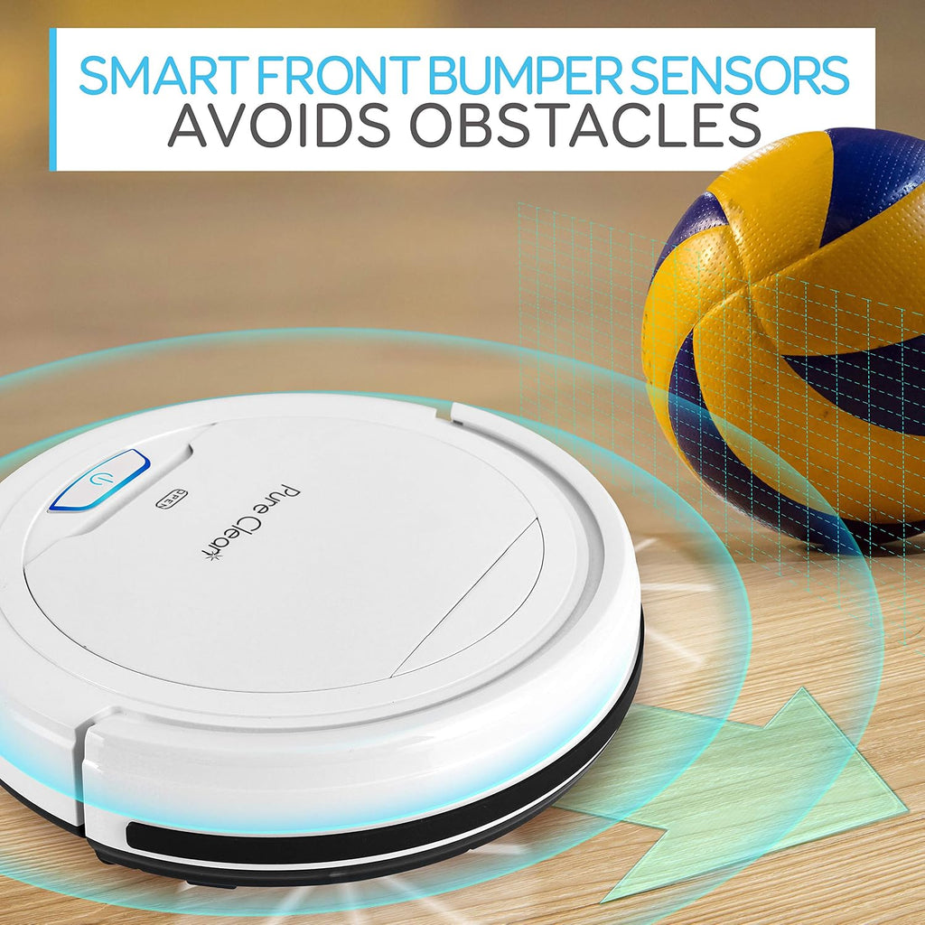 SereneLife Pure Clean Robot Vacuum Cleaner - Upgraded Lithium Battery 90 Min Run Time - Automatic Bot Self Detects Stairs Pet Hair Allergies Friendly Robotic Home Cleaning for Carpet Hardwood Floor