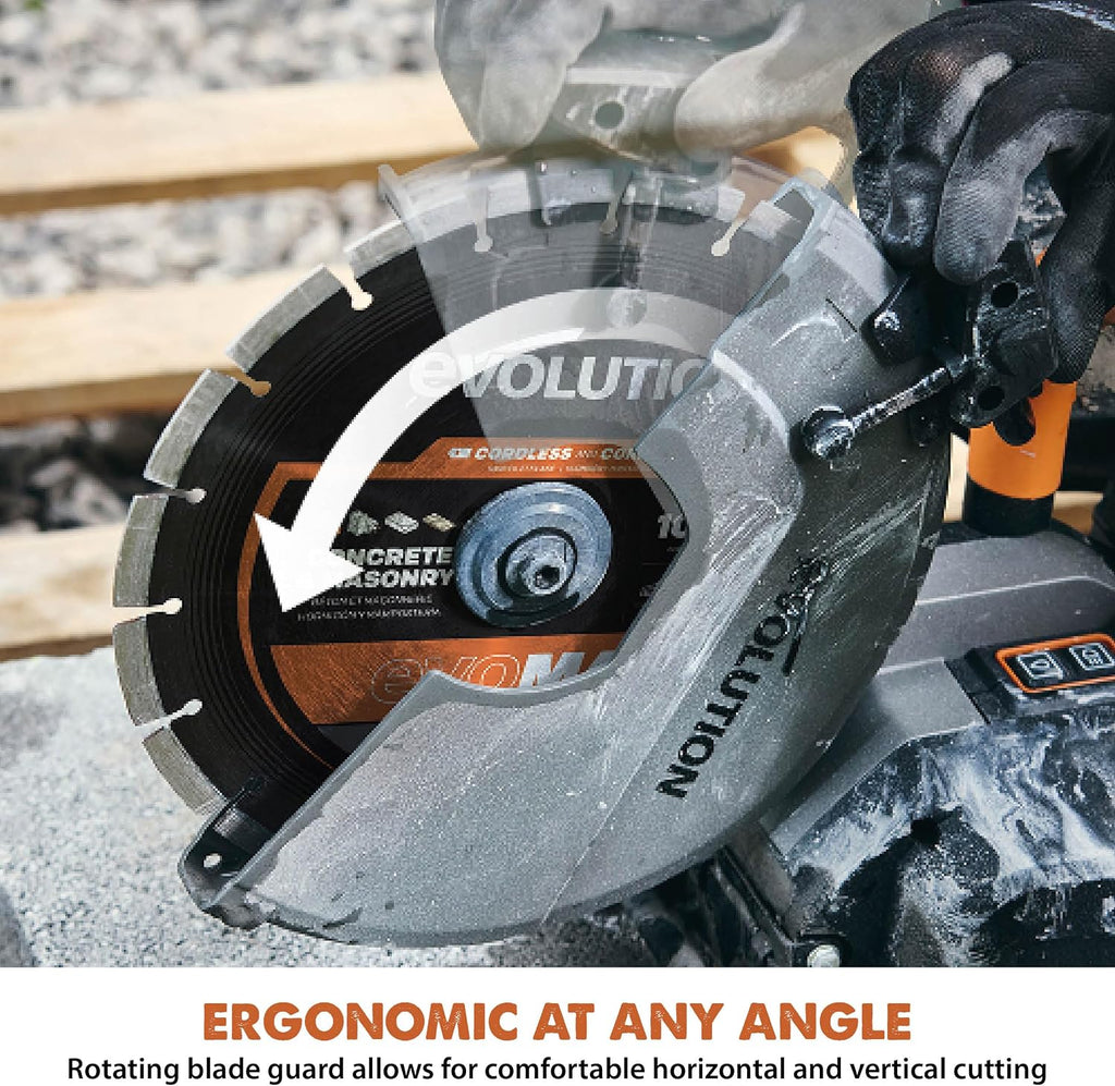Evolution R10DCT-Li Cordless 10' Concrete Saw | Includes 2x 5Ah Batteries, Dual-Port Charger & EVOMAX Diamond Blade | 4' Cut Depth | Auto Water Dust Suppression | 40V Brushless | Heavy-Duty Cutting