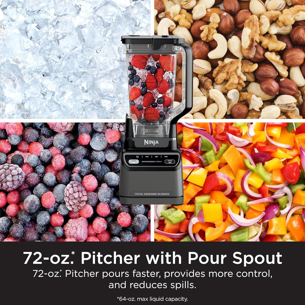 Ninja Professional Blender 2.0 | Smoothie Maker, Drink Mixer, Grinder, Ice Crusher | Total Crushing Technology, Auto-iQ Program, 1200W Power, XL 72-oz. Pitcher | Dark Grey | BR201AMZ