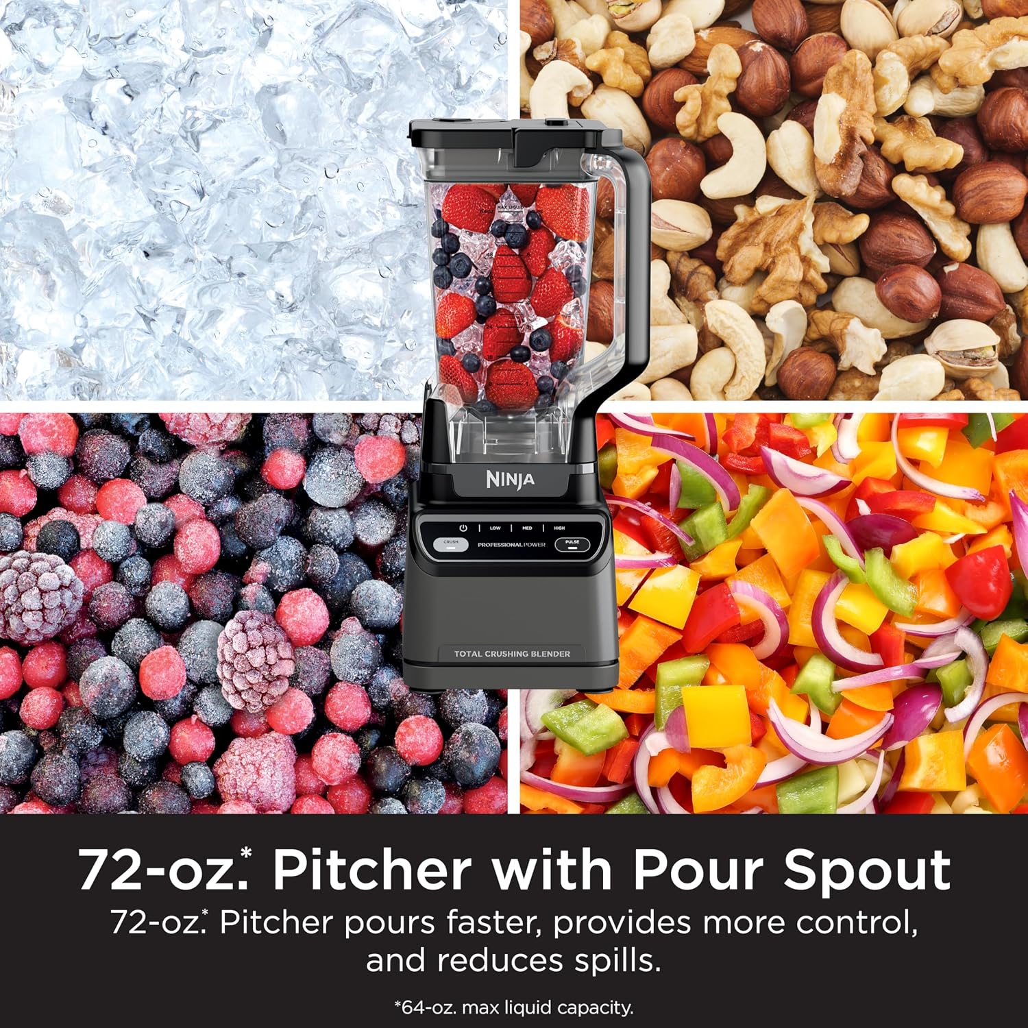 Ninja Professional Blender 2.0 | Smoothie Maker, Drink Mixer, Grinder, Ice Crusher | Total Crushing Technology, Auto-iQ Program, 1200W Power, XL 72-oz. Pitcher | Dark Grey | BR201AMZ