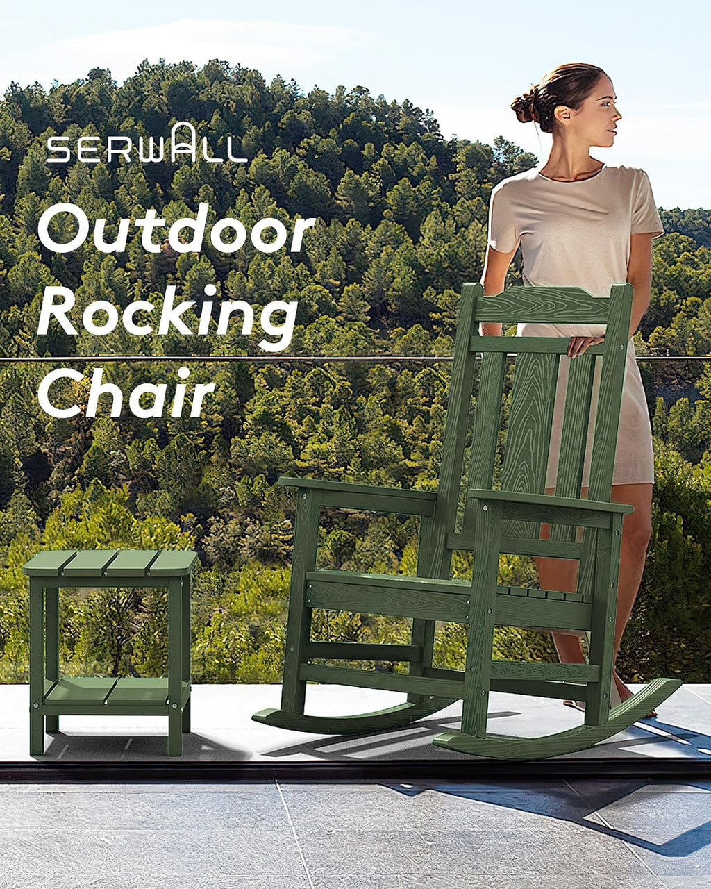 SERWALL Oversized Rocking Chair Set of 2 Outdoor, HDPE Outdoor Rocking Chair Set of 2, Avocado