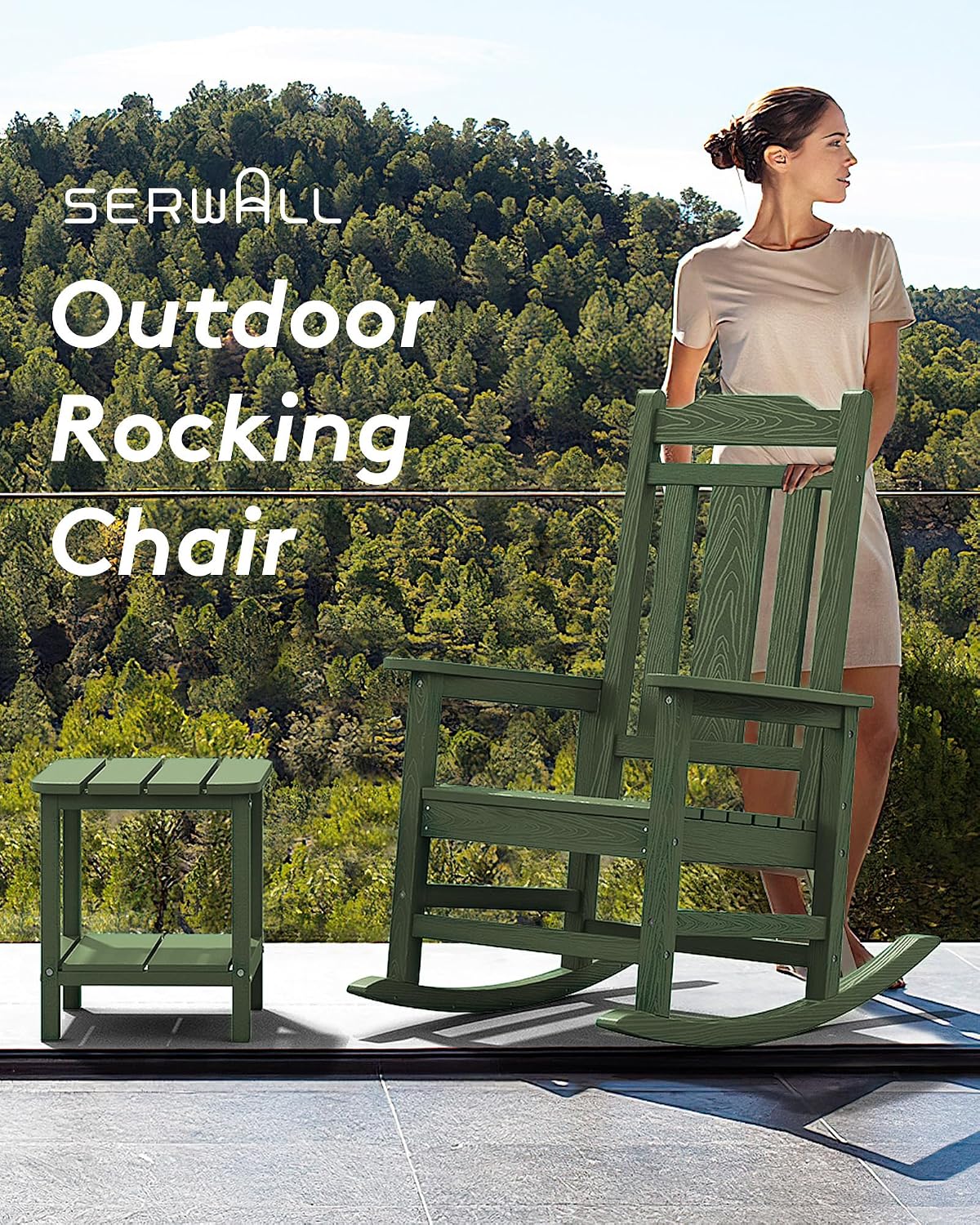 SERWALL Oversized Rocking Chair Set of 2 Outdoor, HDPE Outdoor Rocking Chair Set of 2, Avocado