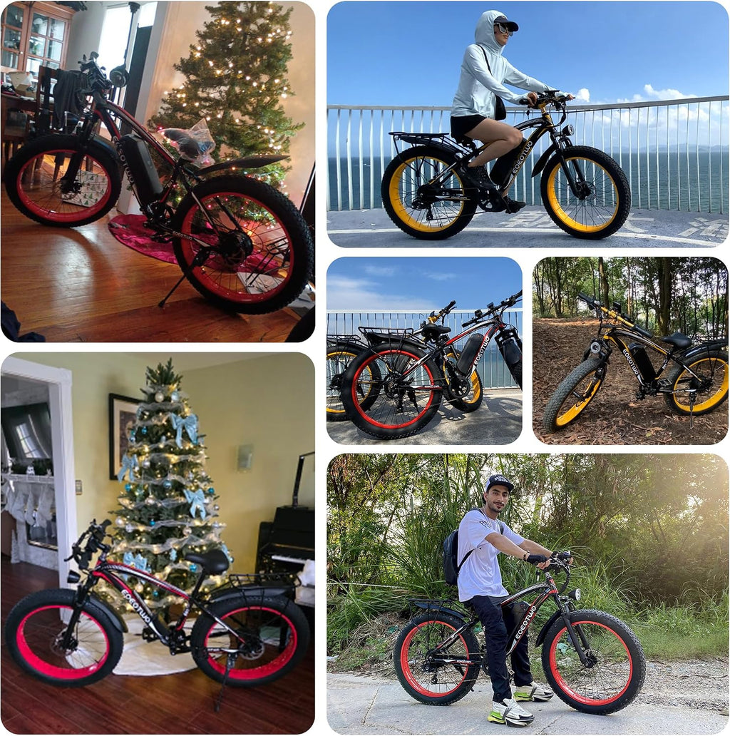 26' Fat tire Electric Bike for Adults,1500W Peak Motor, 60 Miles Range Mountain Ebike,34 MPH Speed,48V 15Ah Removable Battery, Off Road Mountain Commuting for Men,7 Speed