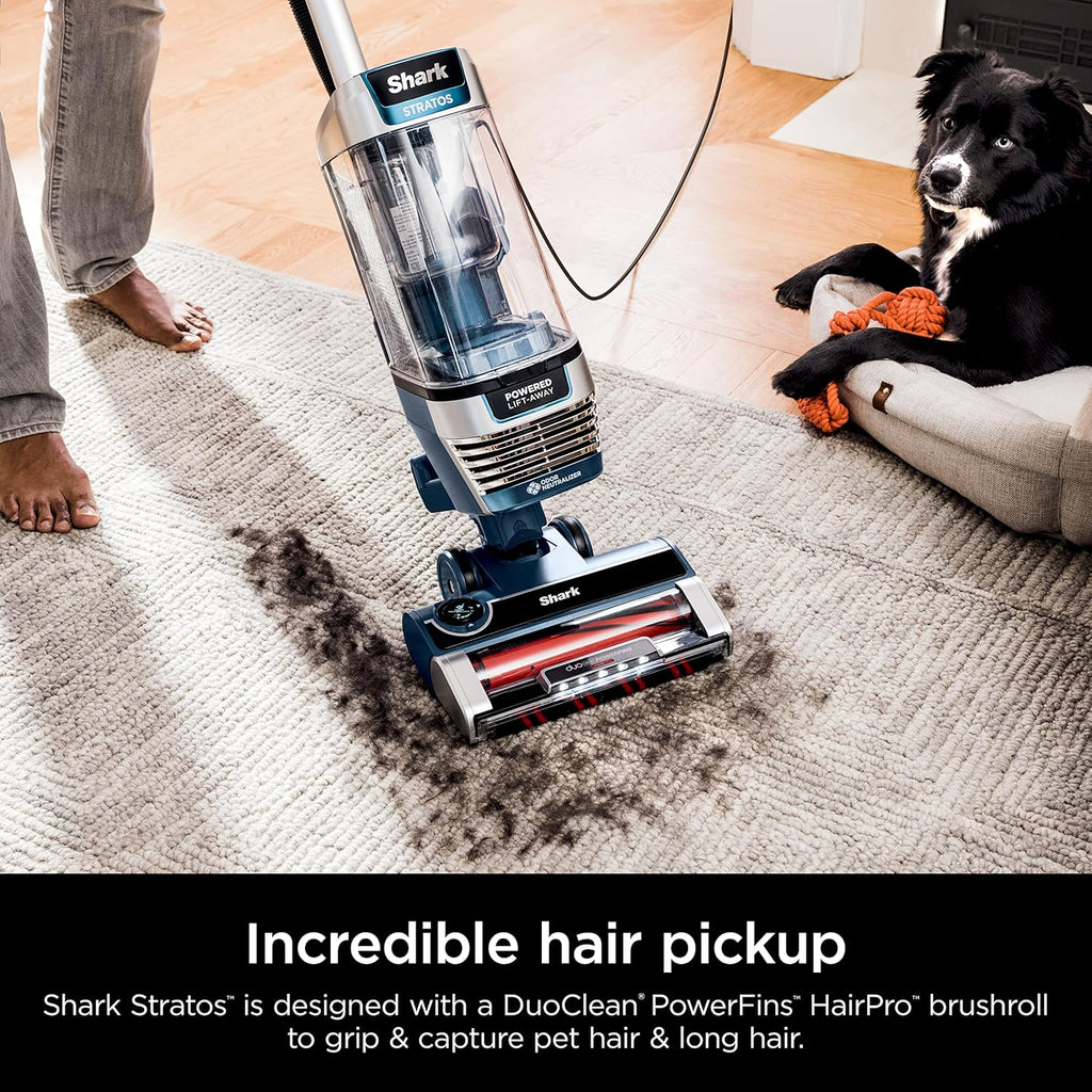Shark AZ3002 Stratos Upright Vacuum with DuoClean PowerFins, HairPro, Powered Lift-Away, Self-Cleaning Brushroll, & Odor Neutralizer Technology, Navy (Renewed)