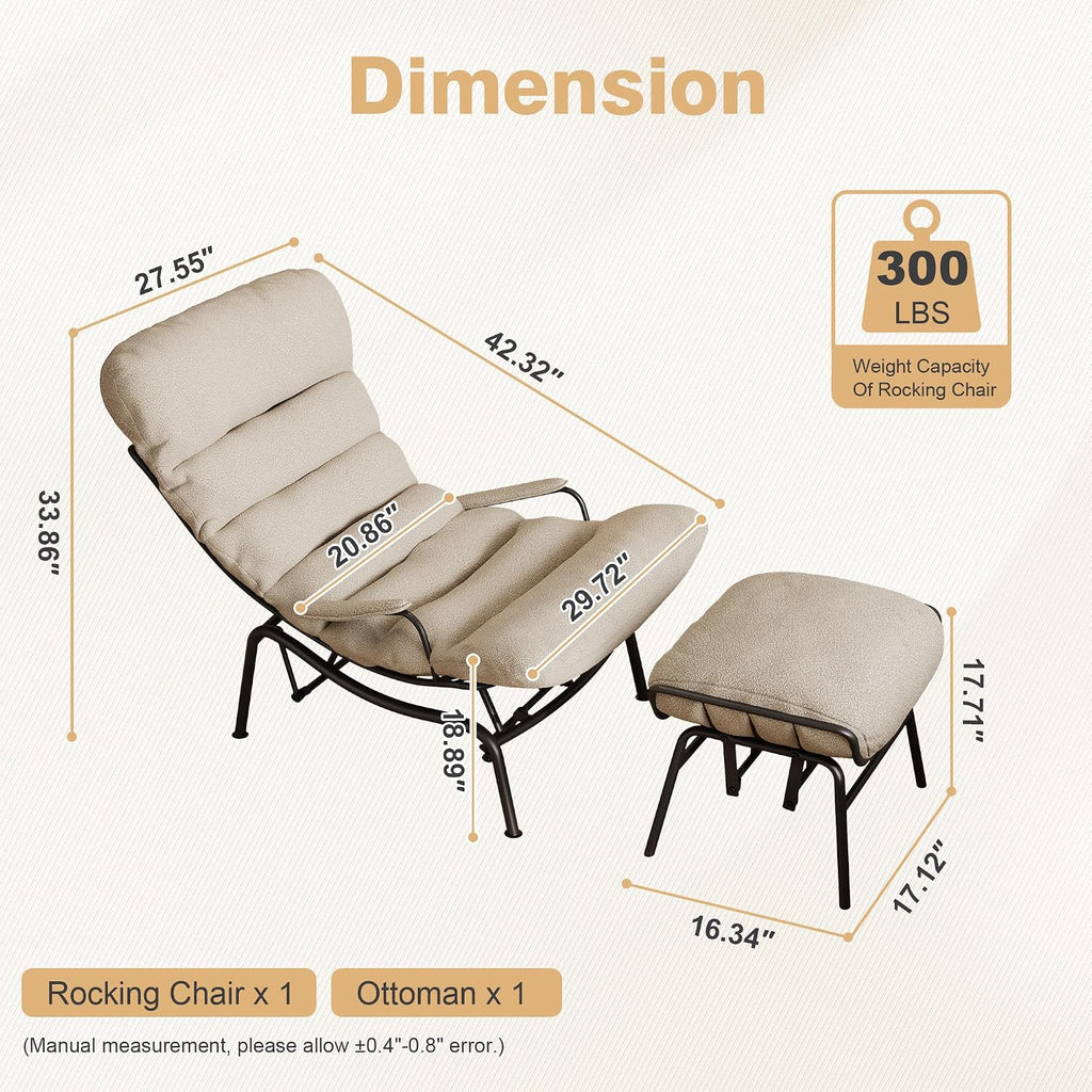 ovios Glider Rocking Chair with Ottoman, Mid-Century Modern Recliner Chair with Footrest, Comfy Gliding Rocker Lazy Accent Armchair for Living Room Bedroom, Cloud Plush Velvet, Beige