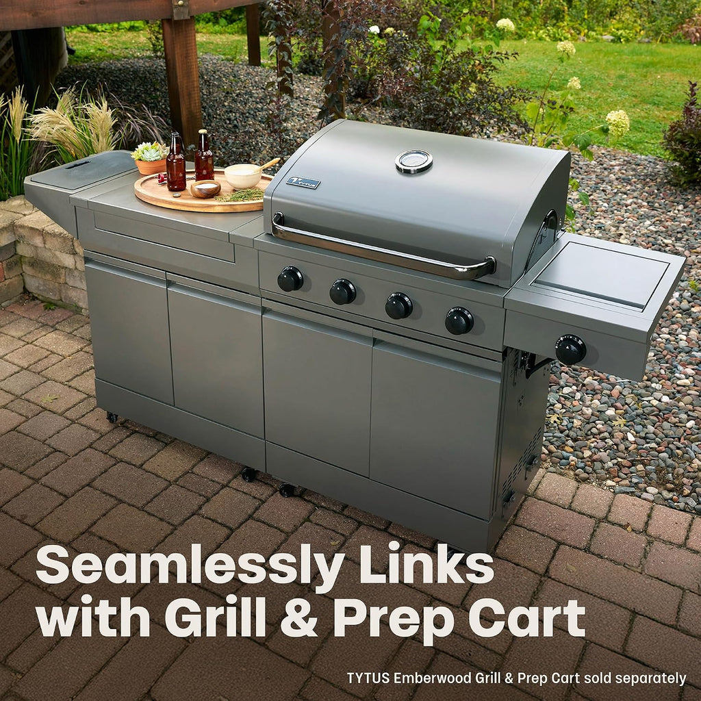 TYTUS Anaheim 5-Burner Propane Gas Grill Outdoor Cooking with Cover, 48,000 BTU Grill & 12,000 BTU Side Burner, 721 sq. in. Cooking Area, Enclosed Storage, Porcelain-Enameled Cast Iron Grates