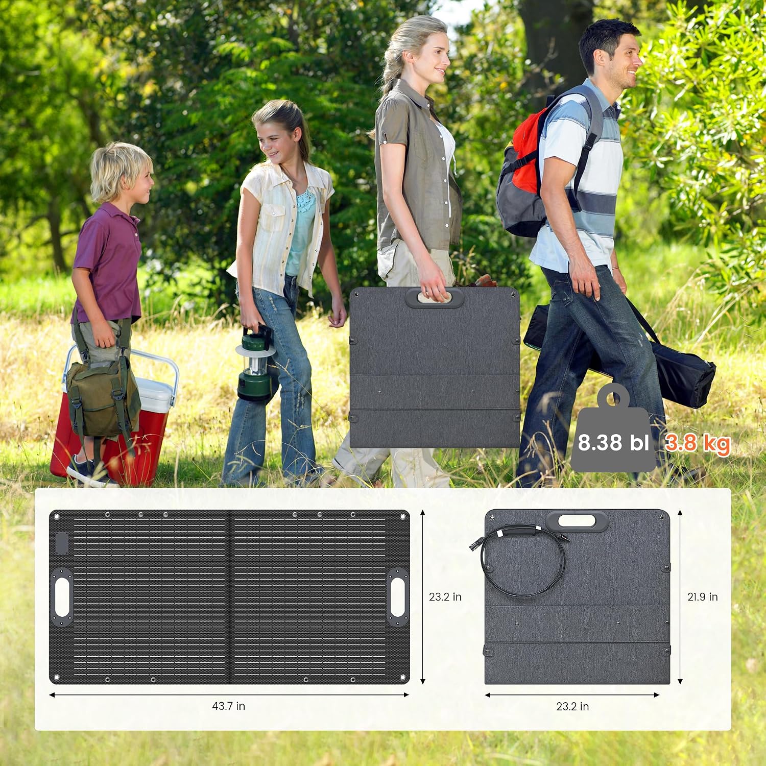 100W Portable Solar Panel, ETFE Foldable Solar Panel Charger with Adjustable Kickstand,23.7% High Efficiency,IP65 Waterproof, for Power Station Outdoor Camping RV Emergency Power Supply
