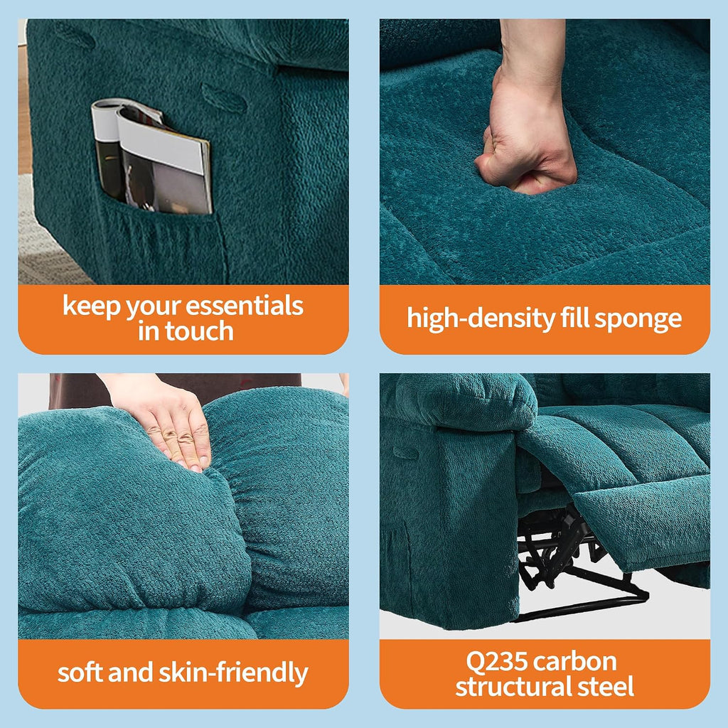 Garvee Manual Recliner Chair,Ergonomic Overstuffed Breathable Fabric Reclining Chair with Side Pockets,q235 Steel Frame Lazy Boy Recliner Single Sofa for Living Room Bedroom