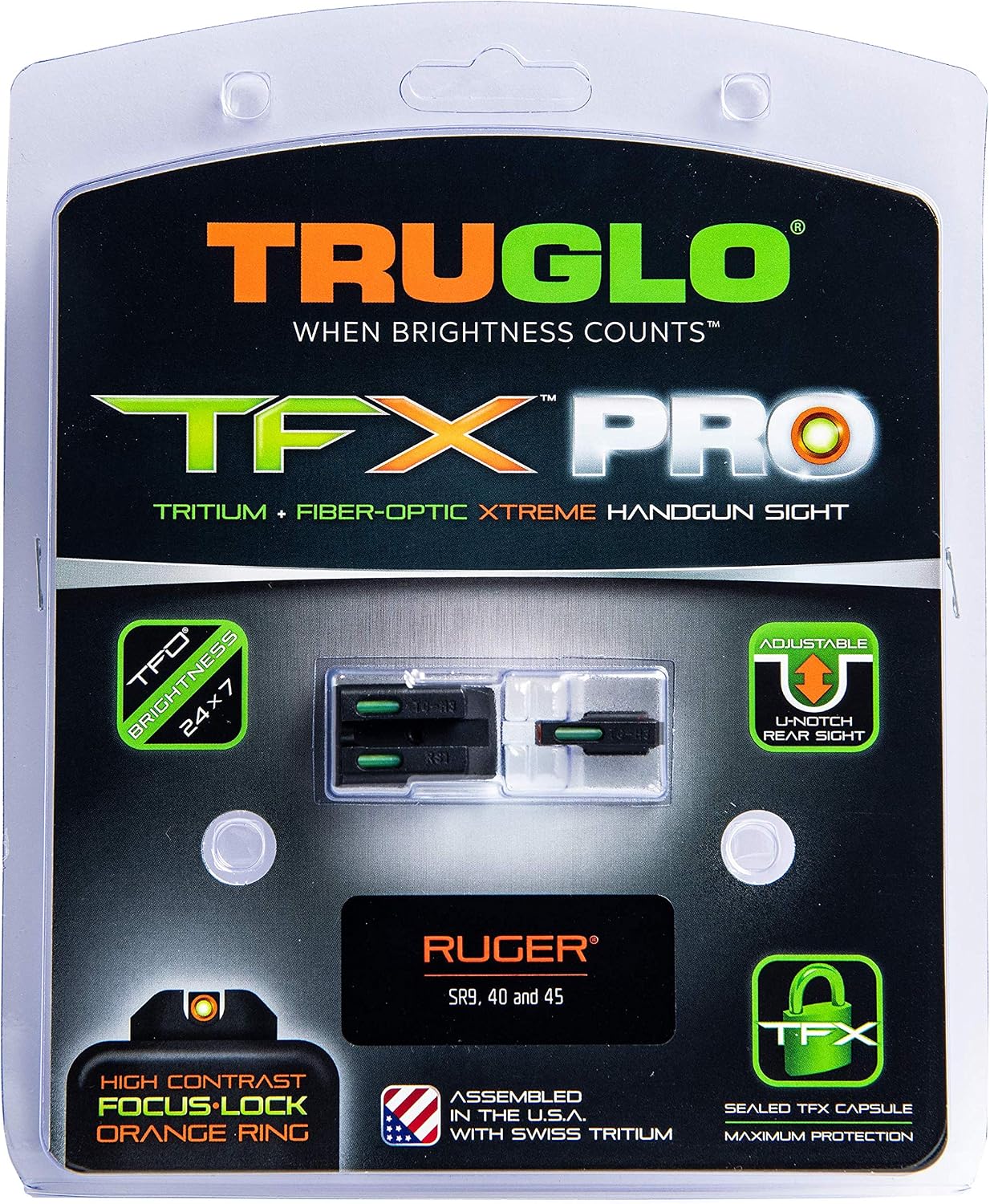 Truglo TFX PRO Handgun Sight, Glowing Shock Proof Tritium and Fiber Optic Night Sight for Handguns, Compact, Durable, and Snag Free Sight