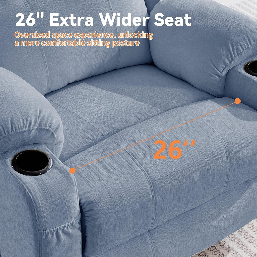Korser Oversized Recliner Chair, 360° Swivel Recliner for Adults, Swivel Rocker Recliner Chair with Heat and Massage, Manual Recliner with Remote Control and Cup Holders for Living Room, Chenille