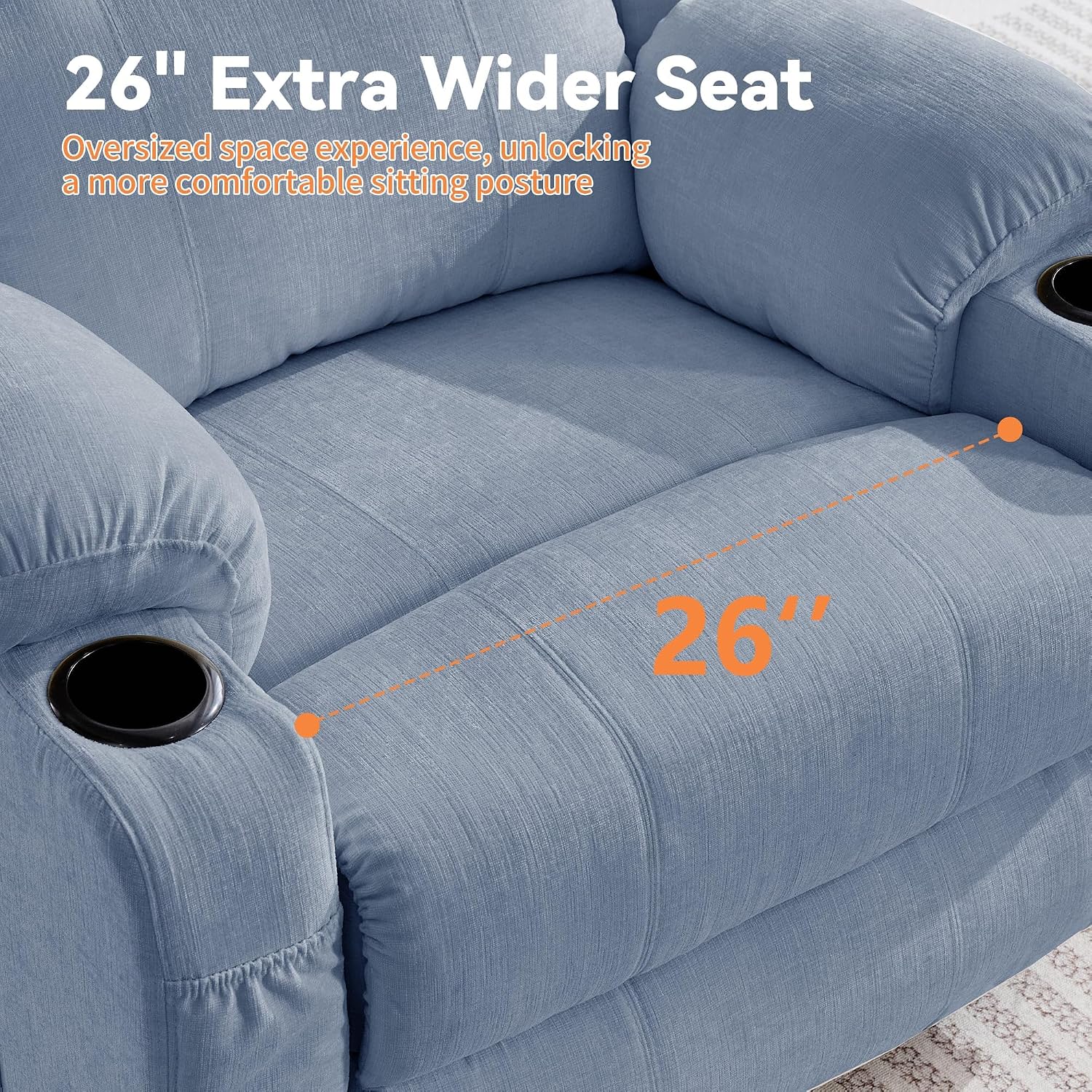 Korser Oversized Recliner Chair, 360° Swivel Recliner for Adults, Swivel Rocker Recliner Chair with Heat and Massage, Manual Recliner with Remote Control and Cup Holders for Living Room, Chenille