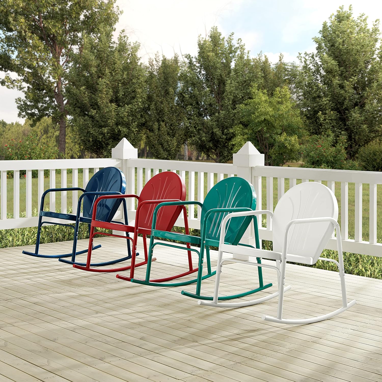 Crosley Furniture Griffith Retro Metal Outdoor Rocking Chairs, Set of 2, for Porch, Deck, Balcony, Backyard, Navy Gloss