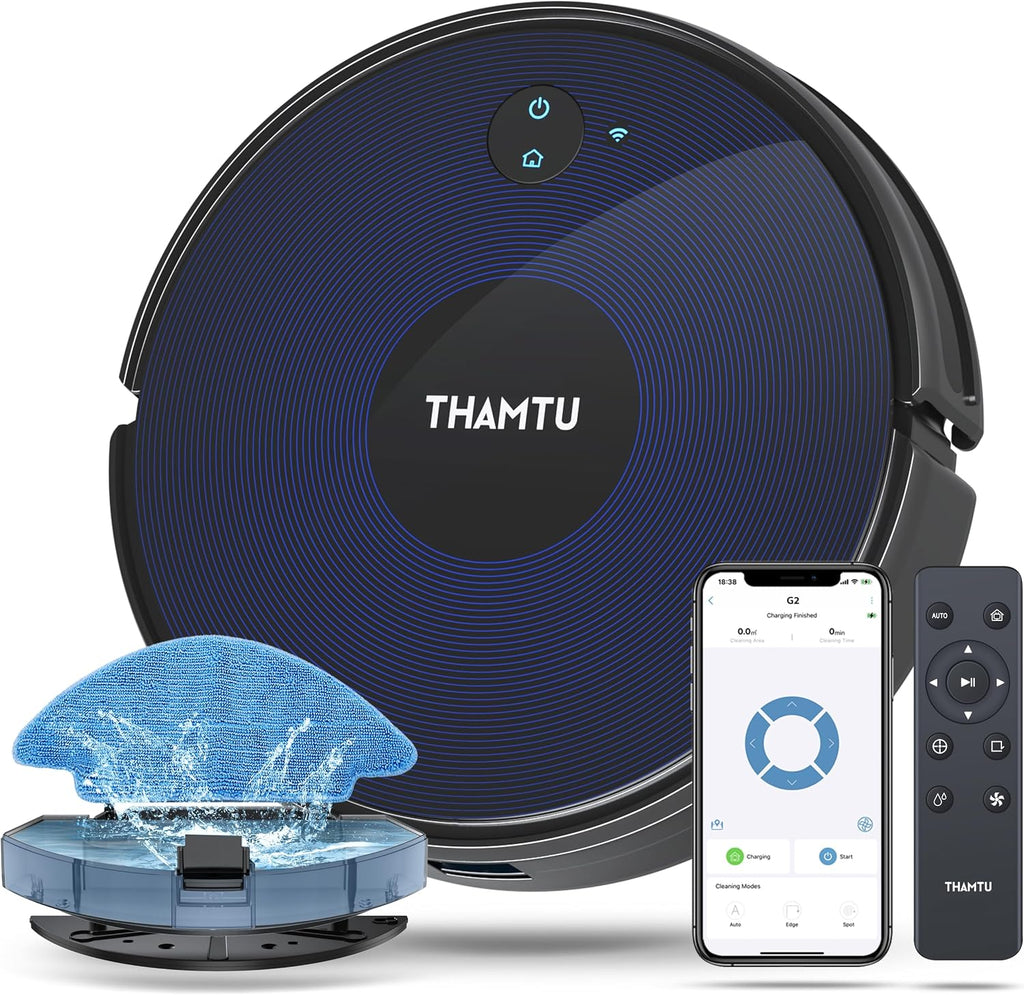 Robot Vacuum and Mop Combo, 100Min Runtime, APP&Voice Control, Ultra-Thin, Tangle-Free, Self-Charging Robotic Vacuum Cleaner, Good for Pet Hair, Hard Floor and Medium-Pile Carpet