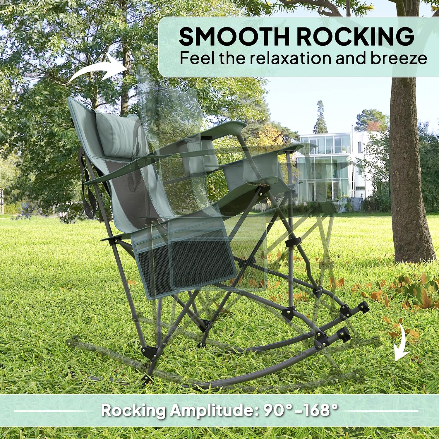Outsunny Folding Rocking Camping Chairs for Adults, Portable Outdoor Rocking Chairs with Headrest, Cooler Bag, Cup Holder, Carry Bag for Picnic Outside and Outdoor Travel, 2 Pack, Gray