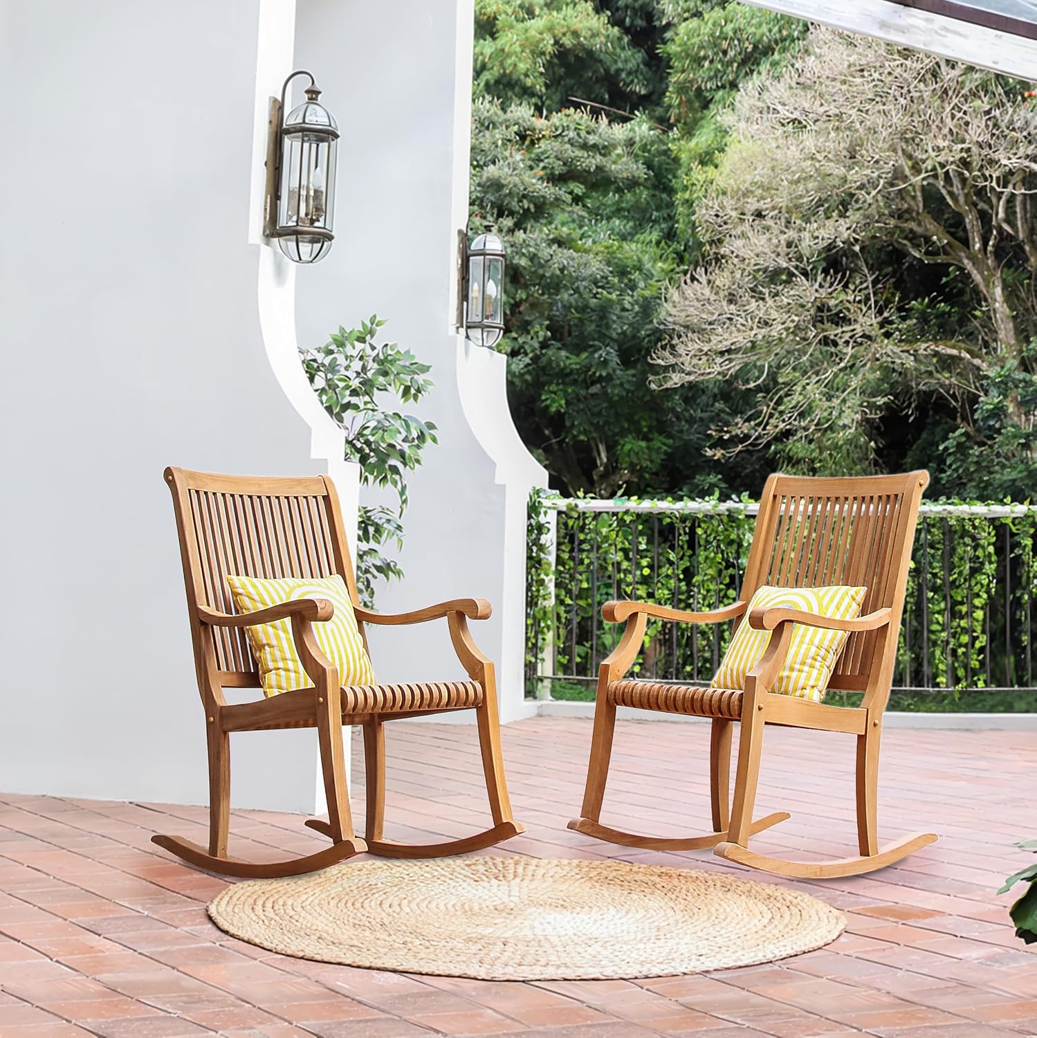 Cambridge Casual Montclair Teak Rocking Chair Set of 2, Natural Teak
