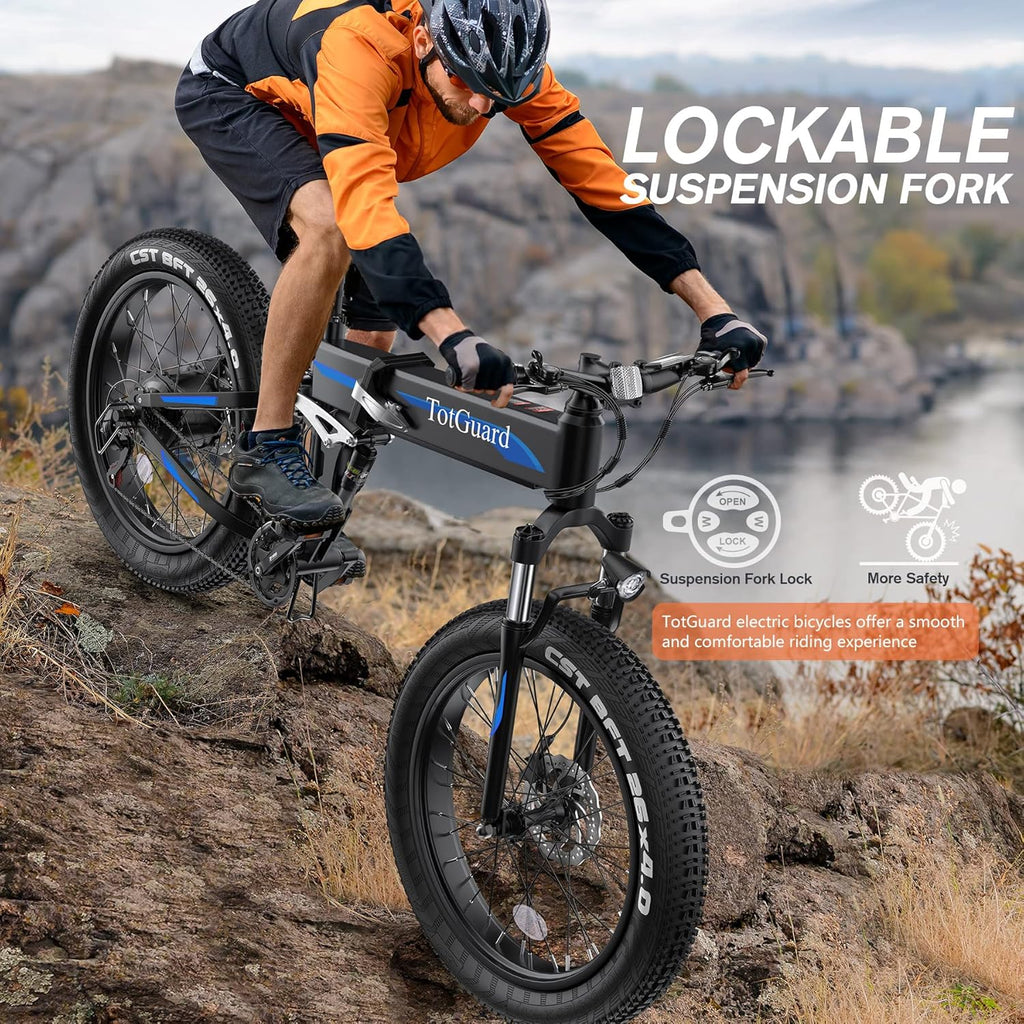 TotGuard Electric Bike,26' x4.0 Fat Tire Electric Bike with 500W Motor,48V 10.4Ah Removable Battery, 19.8MPH Foldable Mountain Ebike, Dual Shock Absorbers,21 Speed, SGS Certified to UL 2849