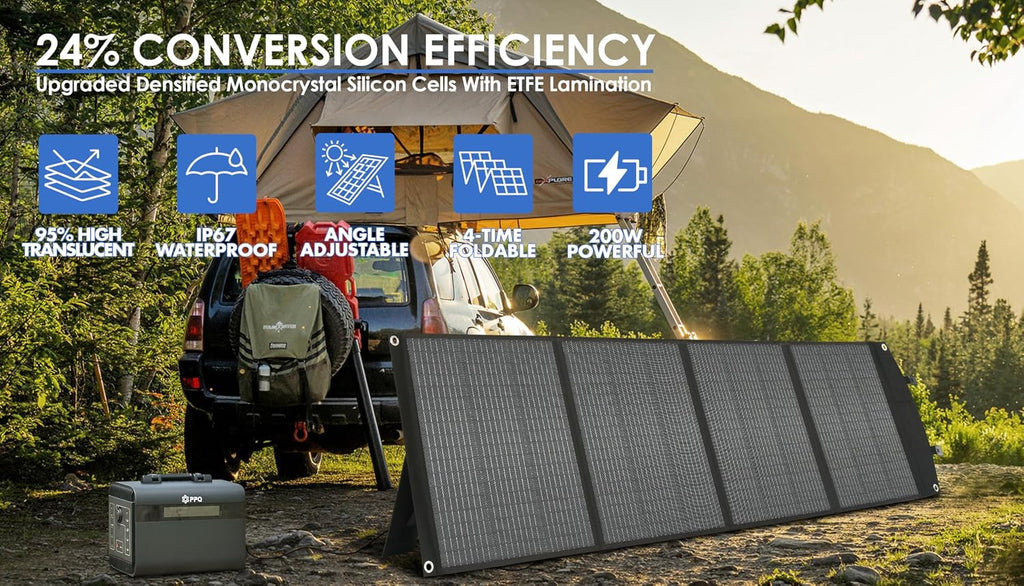 PPQ 200W Portable Solar Panel Kit 18V/12A,14lb Foldable Briefcase Solar Charger w/ 24% Efficiency, 3 Cables & 16 Outputs for All Camping Power Station, RV Battery, Phones, IP67 Waterproof