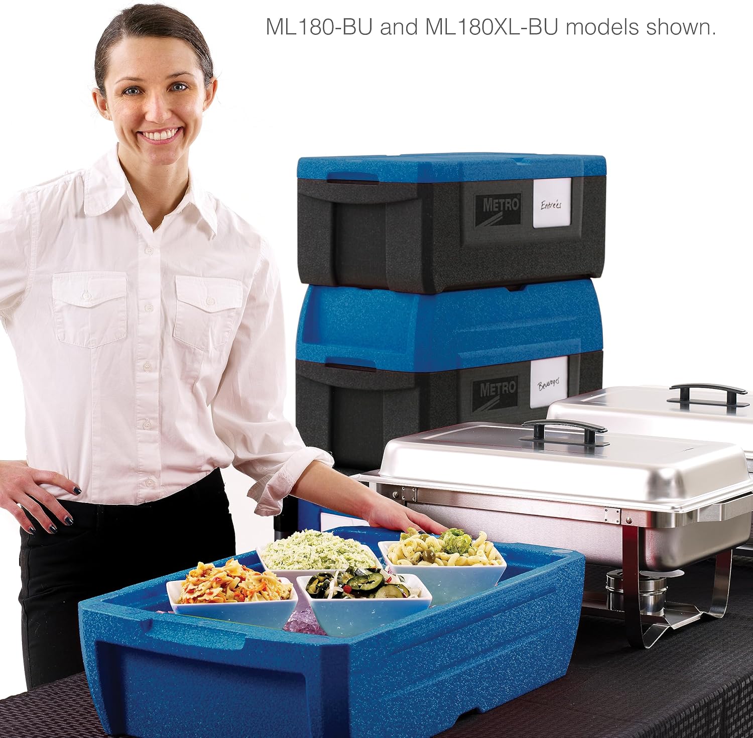 METRO Mightylite ML180-BU Top-Load Insulated Food Carrier - Professional-Grade Multipurpose Pan Carrier, Insulated Cooler and Catering Food Warmer - 30 qt or 3 Pan Capacity - Blue