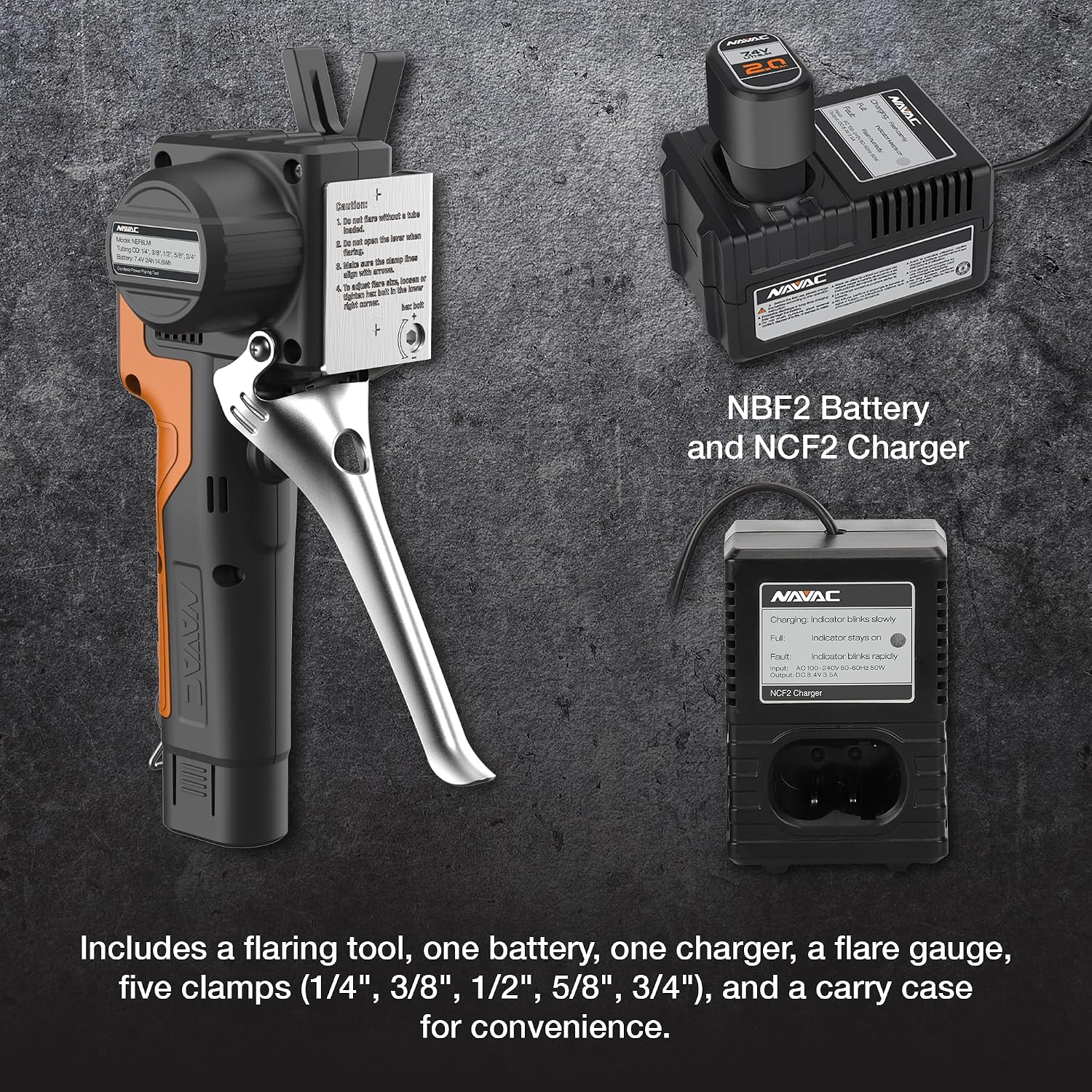 NAVAC NEF6LM BreakFree Power Flaring Tool - Flare Tool for Copper Pipe - 3/4' Max OD - Included Dies and Flare Gauge - Rechargeable Lithium Battery - Quick Charge