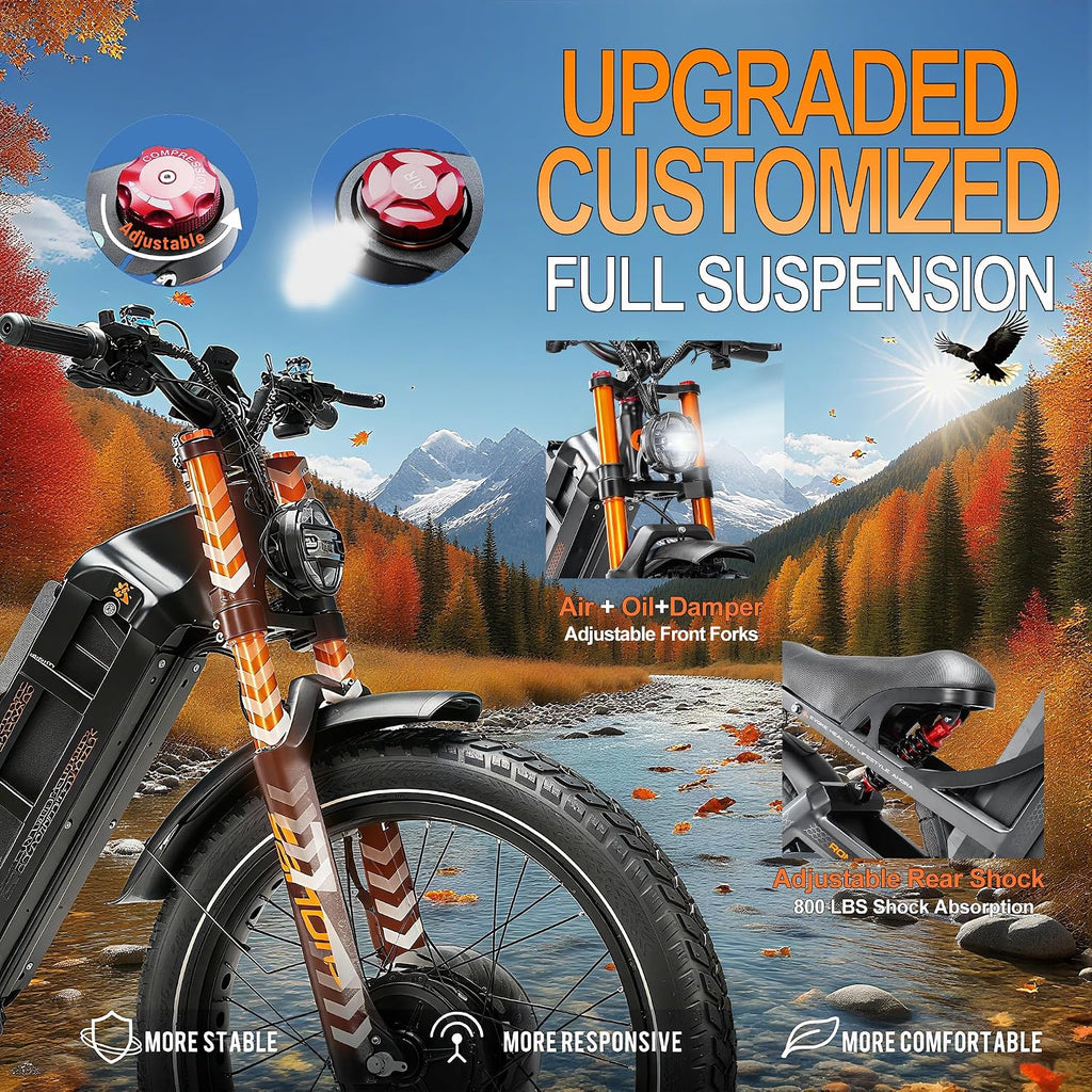 2026 eAhora Romeo Pro 3 Electric Bike for Adult, Peak 5600W Dual Motor, 50mph, 60V 80Ah Battery, 250 Miles Long Range, 26'*4.0 Fat Tire, Air Suspension, App, Commute, Delivery, All-terrian