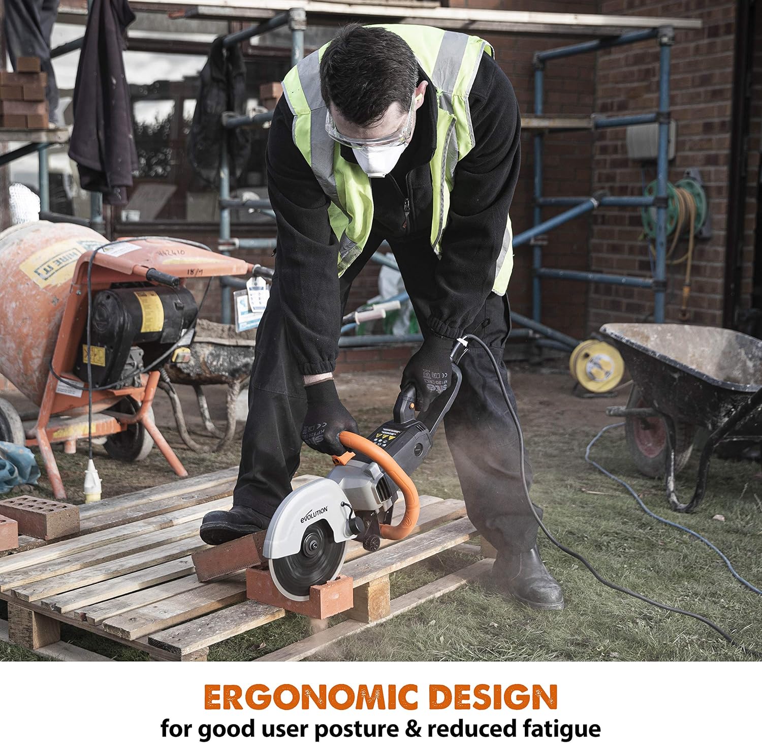 Evolution R230DCT - 9 in Concrete Saw (Circular, Angle Grinder, Cut Off Saw) - 15A Motor, No Gas - 3-1/2 In Cut - Incl Diamond Masonry Blade