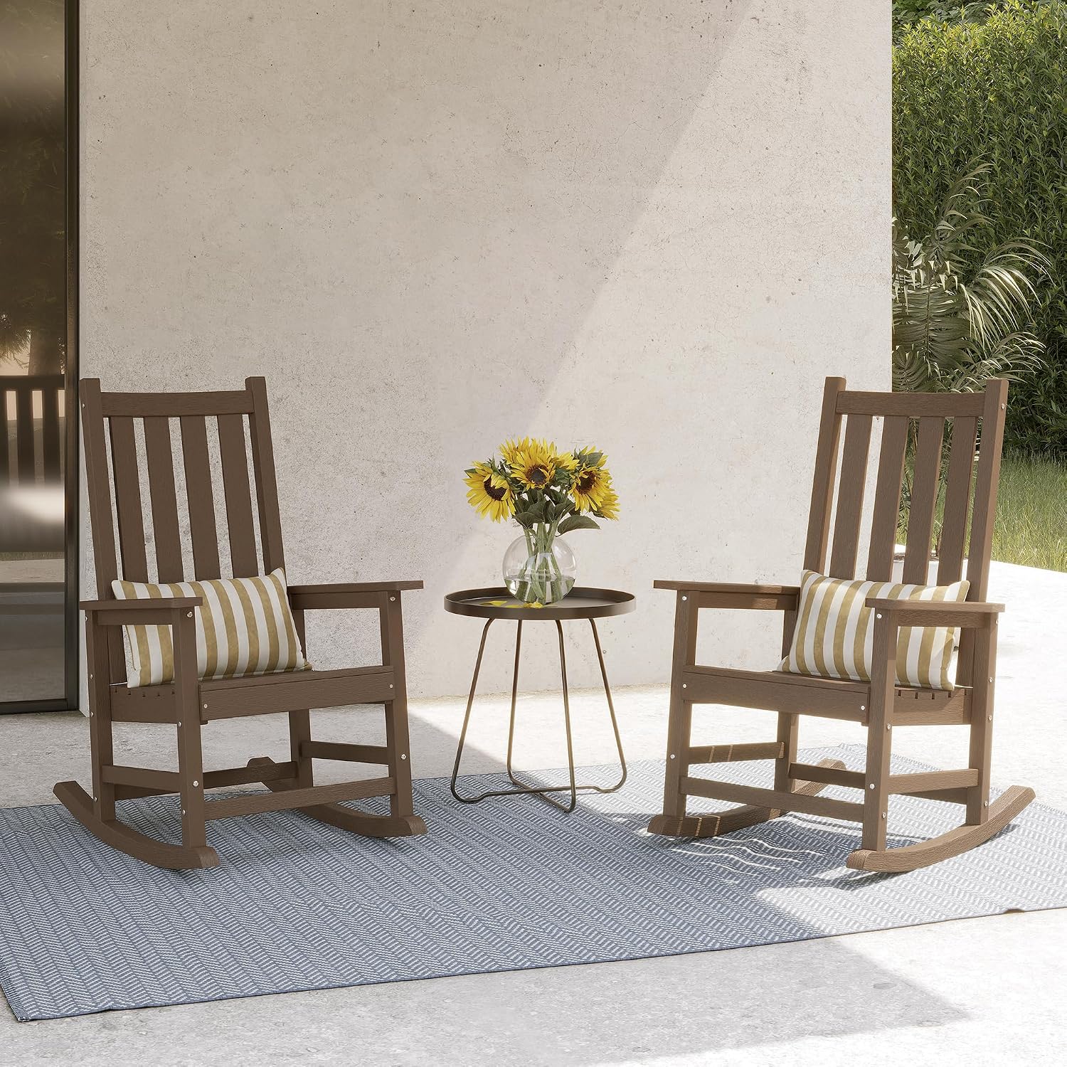 HDPE Outdoor Rocking Chair Set of 2, Oversized Rocking Chairs with Widened Seats & High Backs (2, Brown)