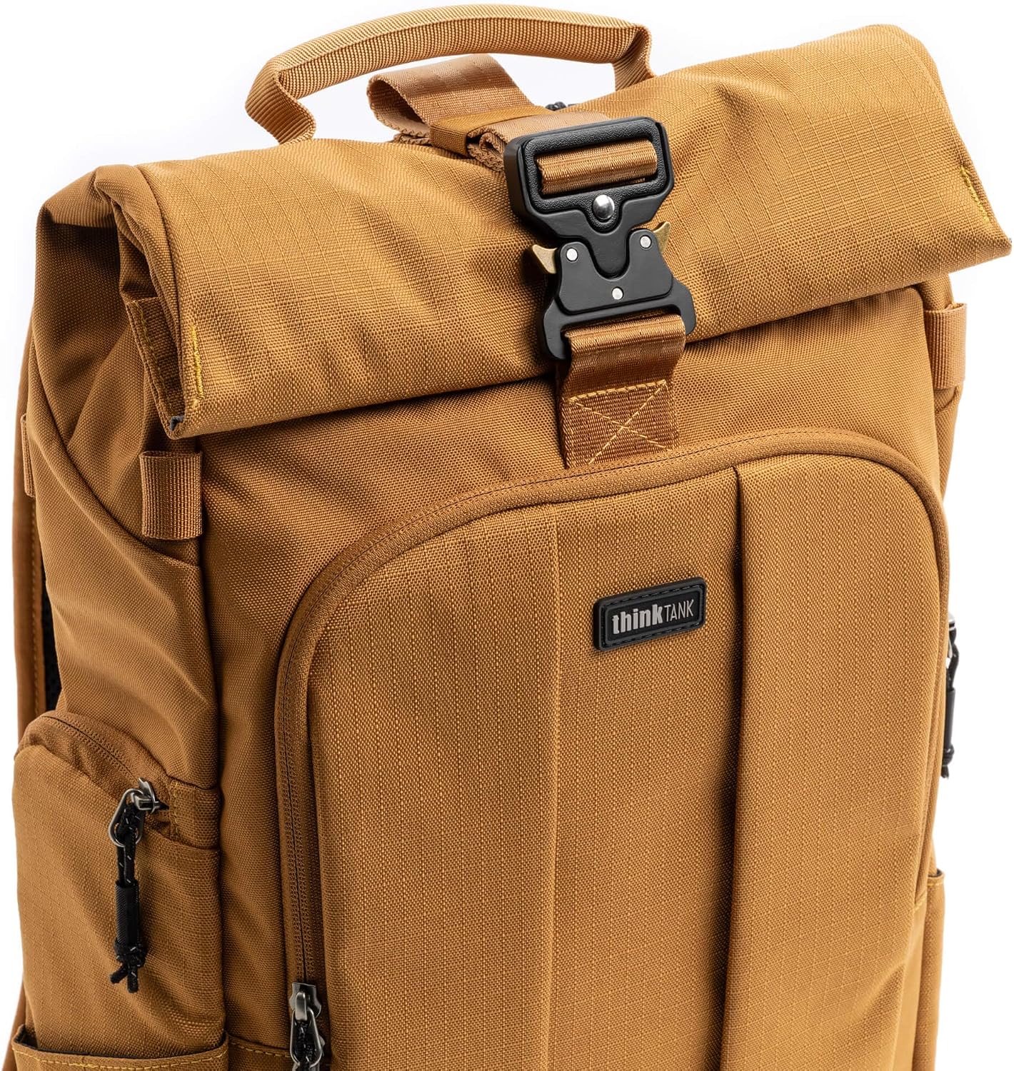 Think Tank FocusPoint 30L RollTop Camera Backpack - Golden Hour: Expandable Travel & Camera Backpack with Laptop Sleeve, Quick Side and Back Access, Rain Cover – Versatile Photography & Travel Bag