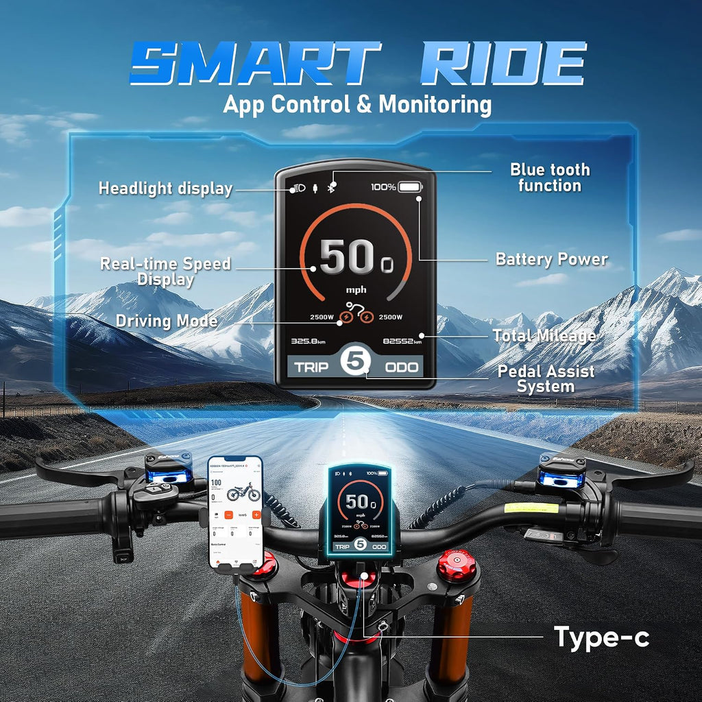 eAhora 2026 Romeo Pro 3/2 50-46Mph Electric Bike for Adults 5600W/4000W/2500W Dual Motor Ebike 60V/80Ah 52V/70Ah Long Range Fat Tire Full Suspension Electric Mountain Bicycle