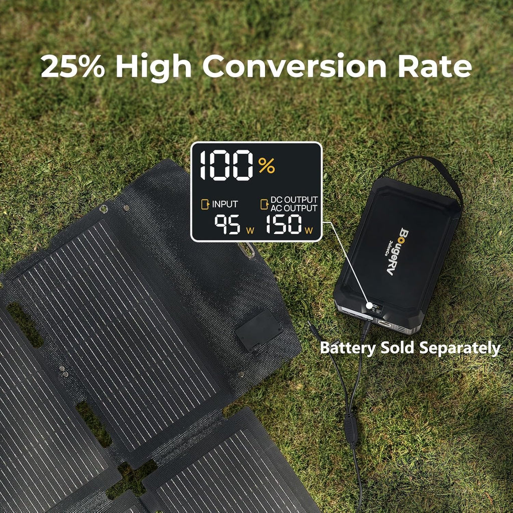 BougeRV 100W Fiberglass Portable Solar Panel, Foldable Solar Cell Solar Charger with USB Outputs for Phones, Compatible with BougeRV 277Wh/173Wh Power Station, for Camping, Hiking (Non-Battery)