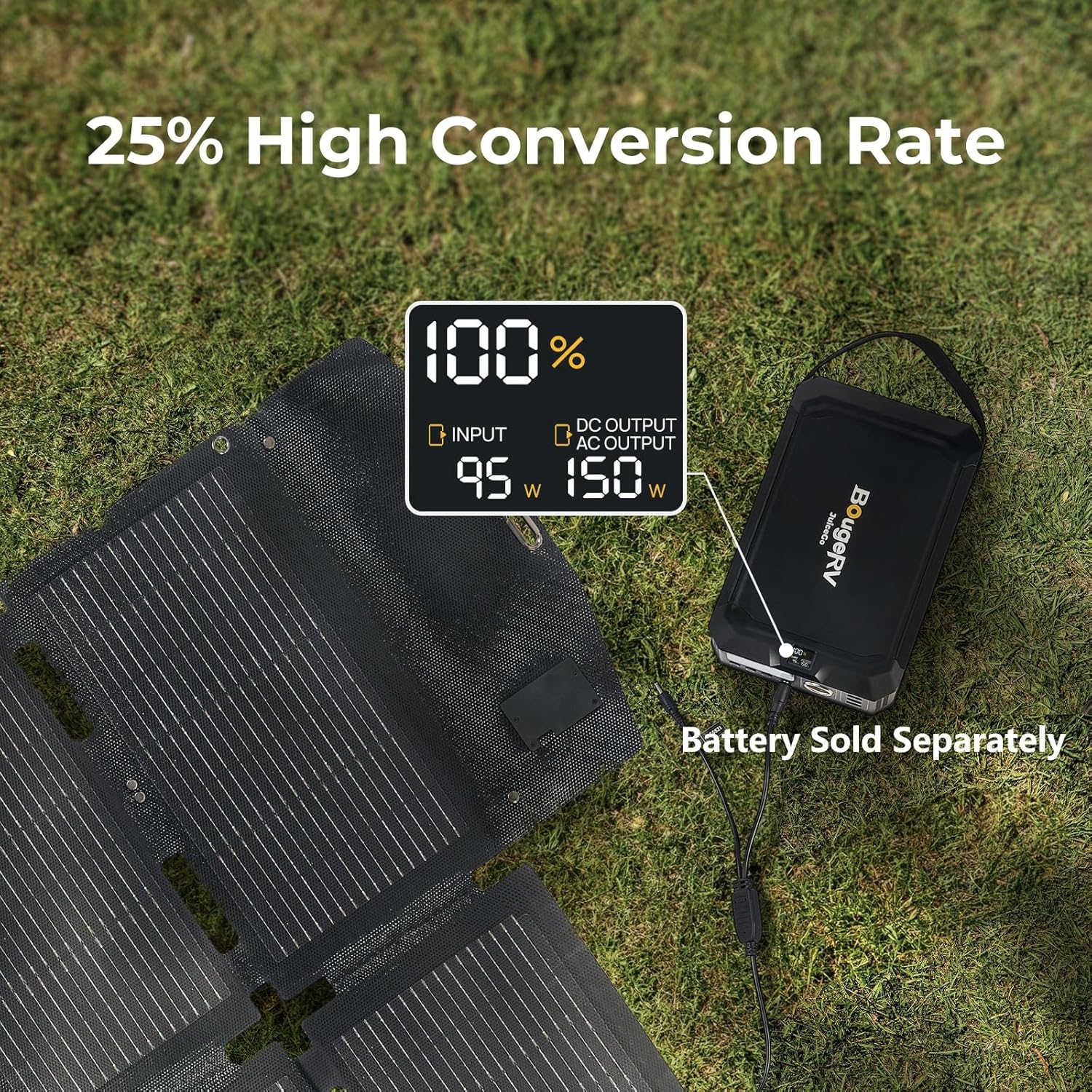 BougeRV 100W Fiberglass Portable Solar Panel, Foldable Solar Cell Solar Charger with USB Outputs for Phones, Compatible with BougeRV 277Wh/173Wh Power Station, for Camping, Hiking (Non-Battery)