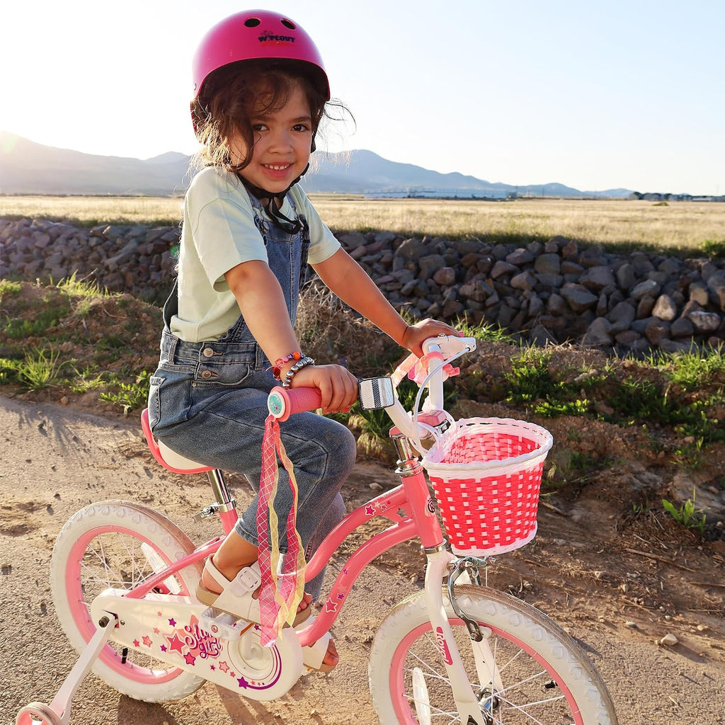 RoyalBaby Girls Bike with Training Wheels, Stargirl Kids Bicycle 12 Inch Toddlers to Big Kids 3-4 Years, Coral Red