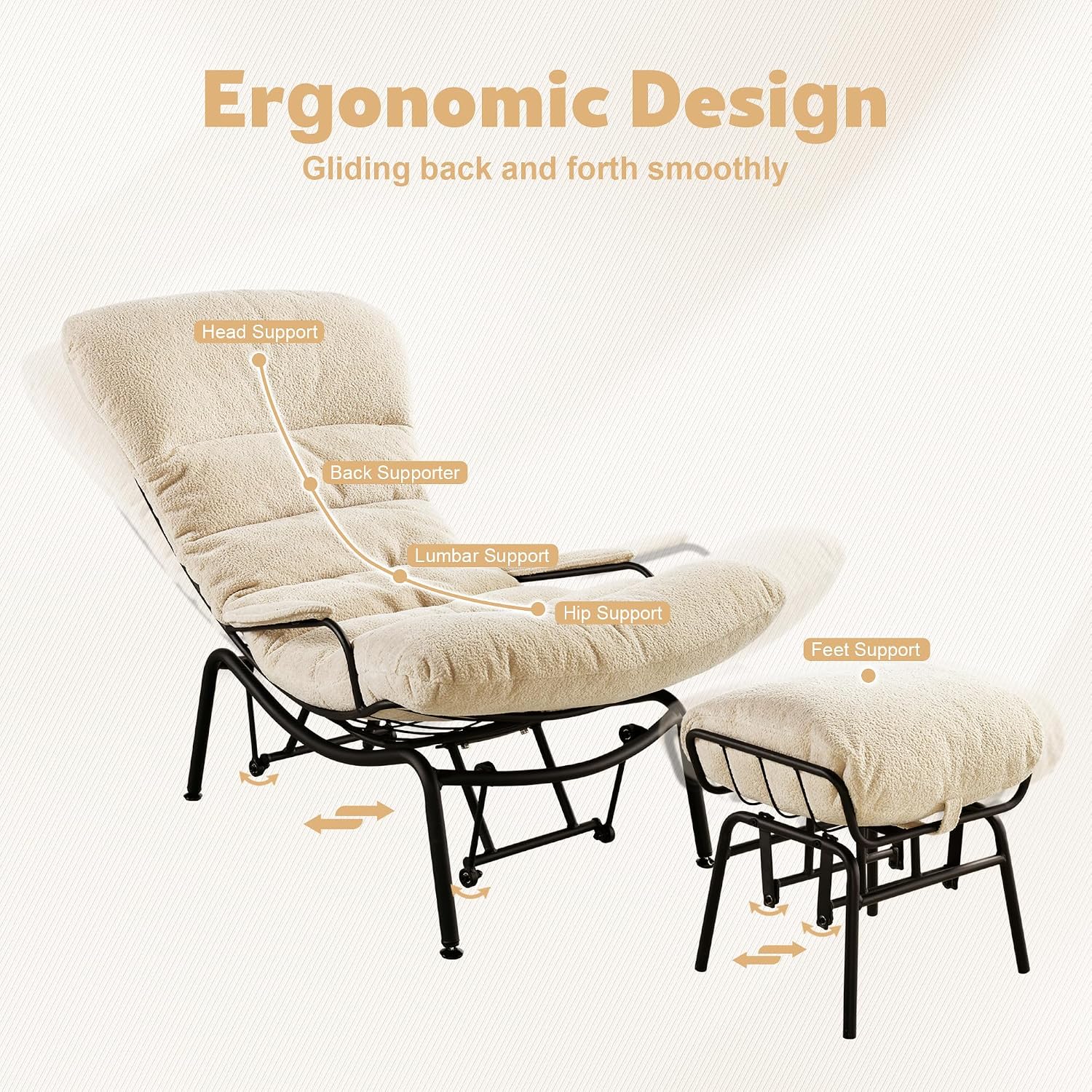ovios Glider Rocking Chair with Ottoman, Mid-Century Modern Recliner Chair with Footrest, Comfy Gliding Rocker Lazy Accent Armchair for Living Room Bedroom, Cloud Plush Velvet, Beige