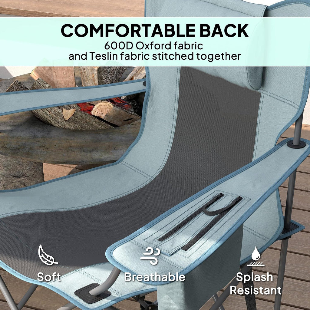 Outsunny Folding Rocking Camping Chairs for Adults, Portable Outdoor Rocking Chairs with Headrest, Cooler Bag, Cup Holder, Carry Bag for Picnic Outside and Outdoor Travel, 2 Pack, Gray