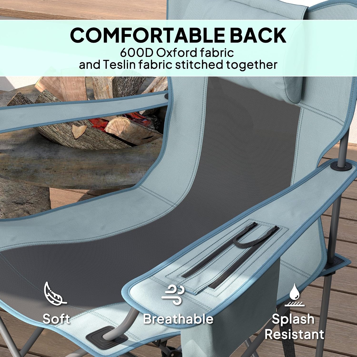 Outsunny Folding Rocking Camping Chairs for Adults, Portable Outdoor Rocking Chairs with Headrest, Cooler Bag, Cup Holder, Carry Bag for Picnic Outside and Outdoor Travel, 2 Pack, Gray