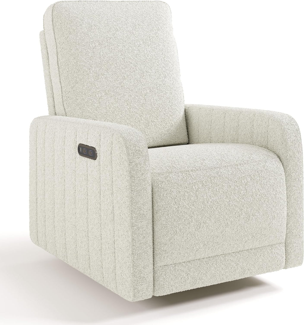 Storkcraft Kyoto Deluxe Power Recliner Swivel Glider (Ivory Boucle) – Premium Electronic Power Recliner for Nursery, Includes Dual-USB Charging Port with USB-A & USB-C, Glider Rocking Chair