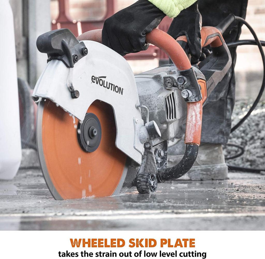 Evolution R12DCT 12 Inch Concrete Saw with Water Fed Dust Suppression (Aka Angle Grinder, Cut Off Saw, Masonry) Electric, No Gas, 4-1/2' Cut - Incl Premium Diamond Blade (Formerly R300DCT+)