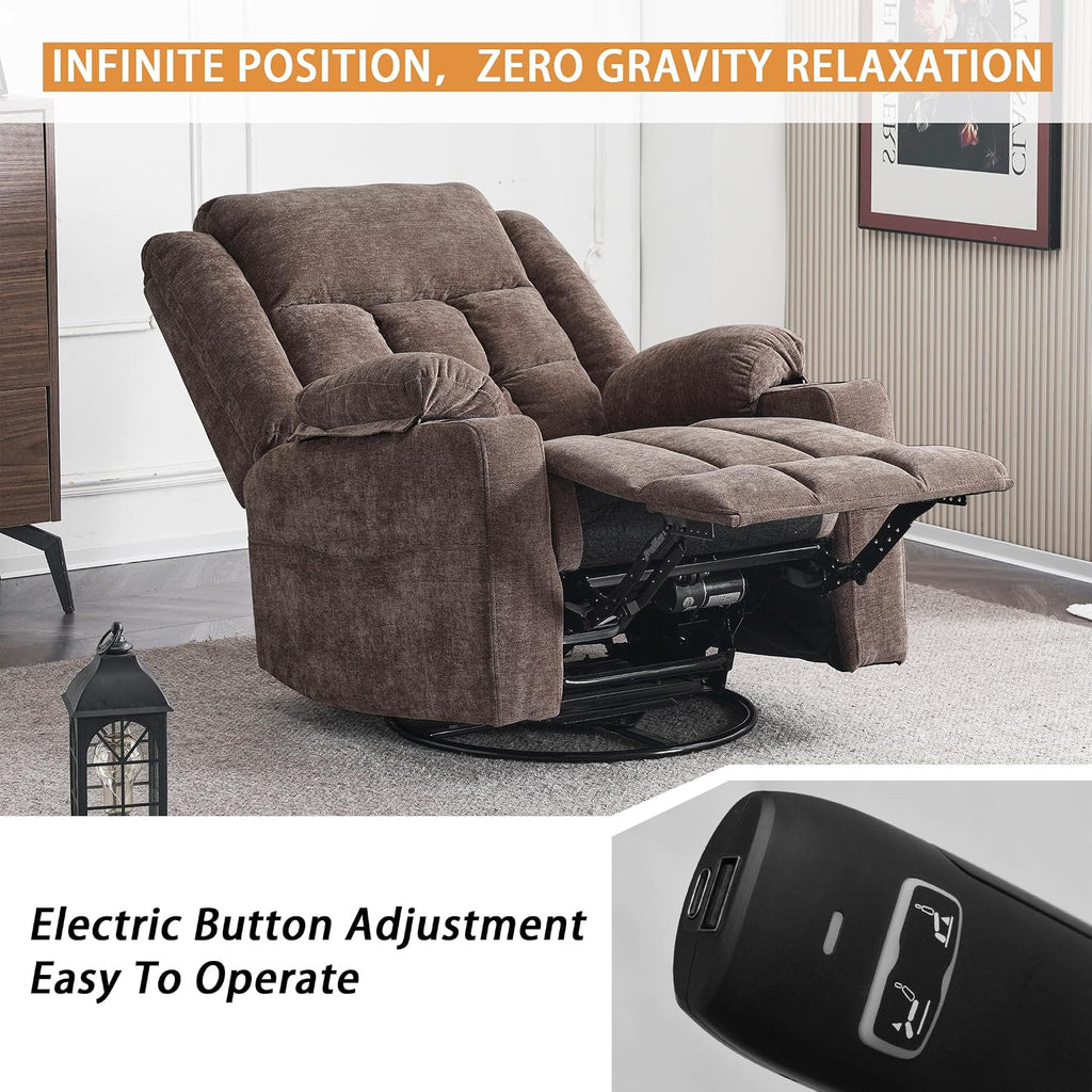 Ketaiyou Power Swivel Rocker Recliner Chair for Adults with Massage and Heat, USB and Type-C Ports, Infinite Position, Electric Glider Reclining Single Sofa Chair for Living Room (Coffee New)