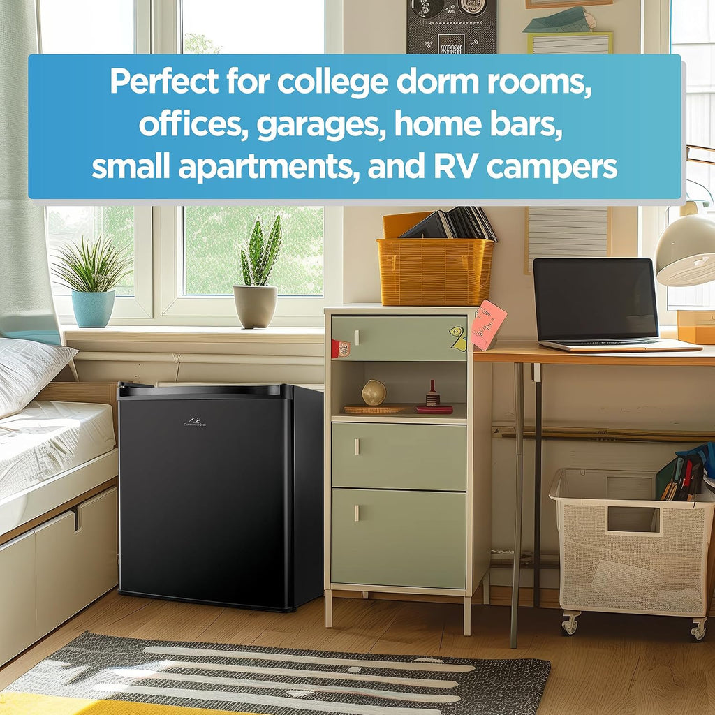 Commercial Cool 1.6 Cu. Ft. Compact Refrigerator, Single Door Mini Fridge with Chiller Compartment, Personal Fridge for Home or Dorm Room, R600a Refrigerant, CCR16B, Black