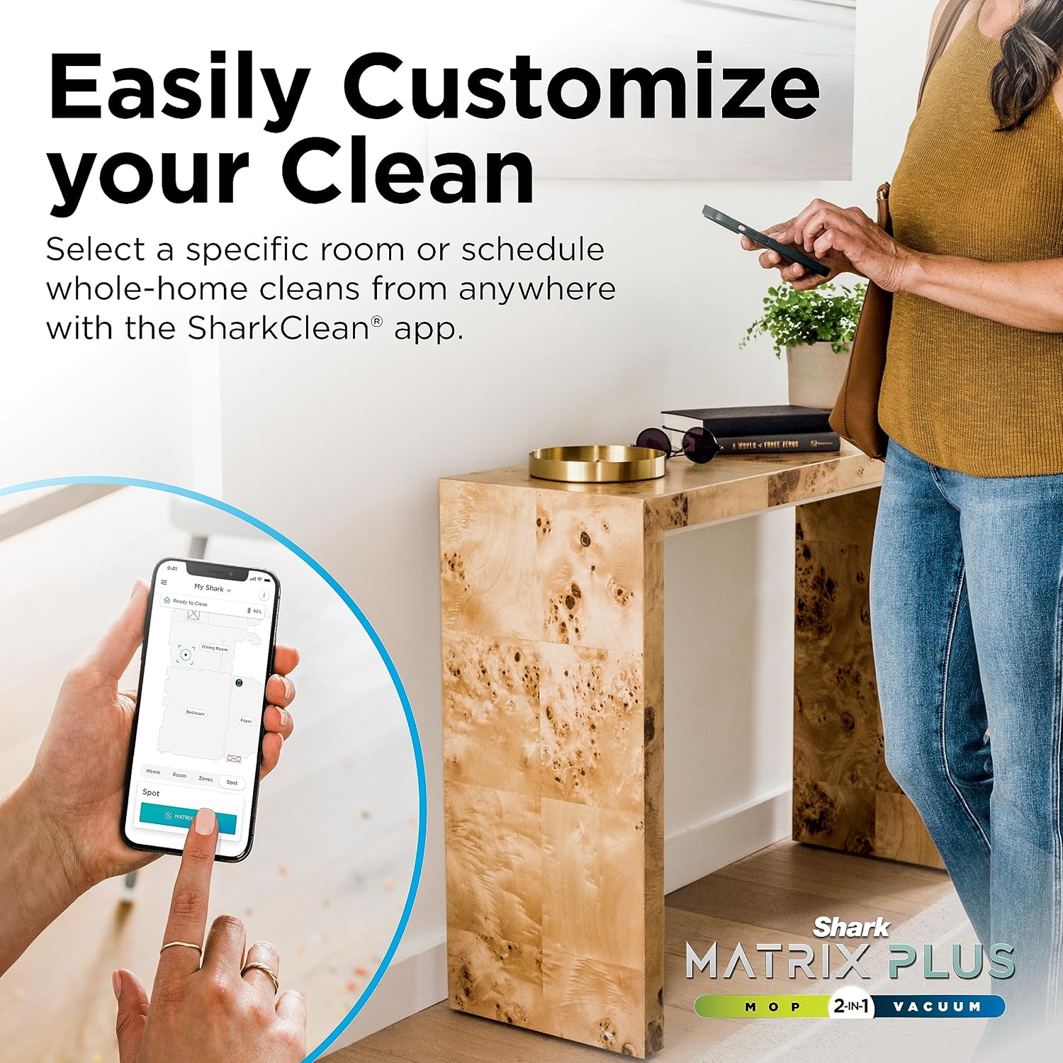 Shark Matrix Plus 2in1 Robot Vacuum & Mop with Sonic Mopping, Matrix Clean, Home Mapping, HEPA Bagless Self Empty Base, CleanEdge, for Pet Hair, Wifi, Black/Silver (RV2610WA)