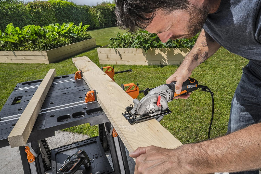 Worx Pegasus 2-in-1 Folding Work Table & Sawhorse, Easy Setup Portable Workbench, 31' W x 25' D x 32' H Lightweight Worktable with Heavy-Duty Load Capacity, WX051 - Includes 2 Clamps & 4 Clamp Dogs