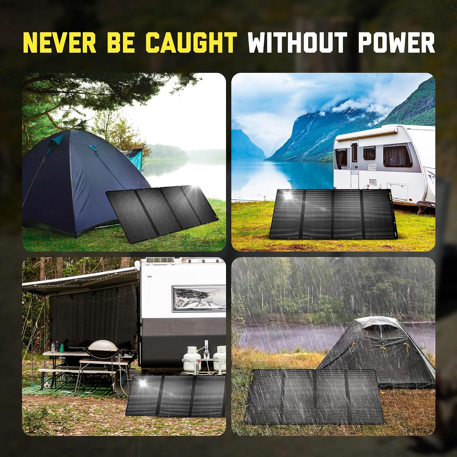 SunJack 400W Foldable Solar Panel Charger, 48V Portable ETFE Solar Charger for Power Station, Generator, Battery | IP68 Waterproof with Kickstand for Camping, RV, Travel, Off-Grid & Emergency Power