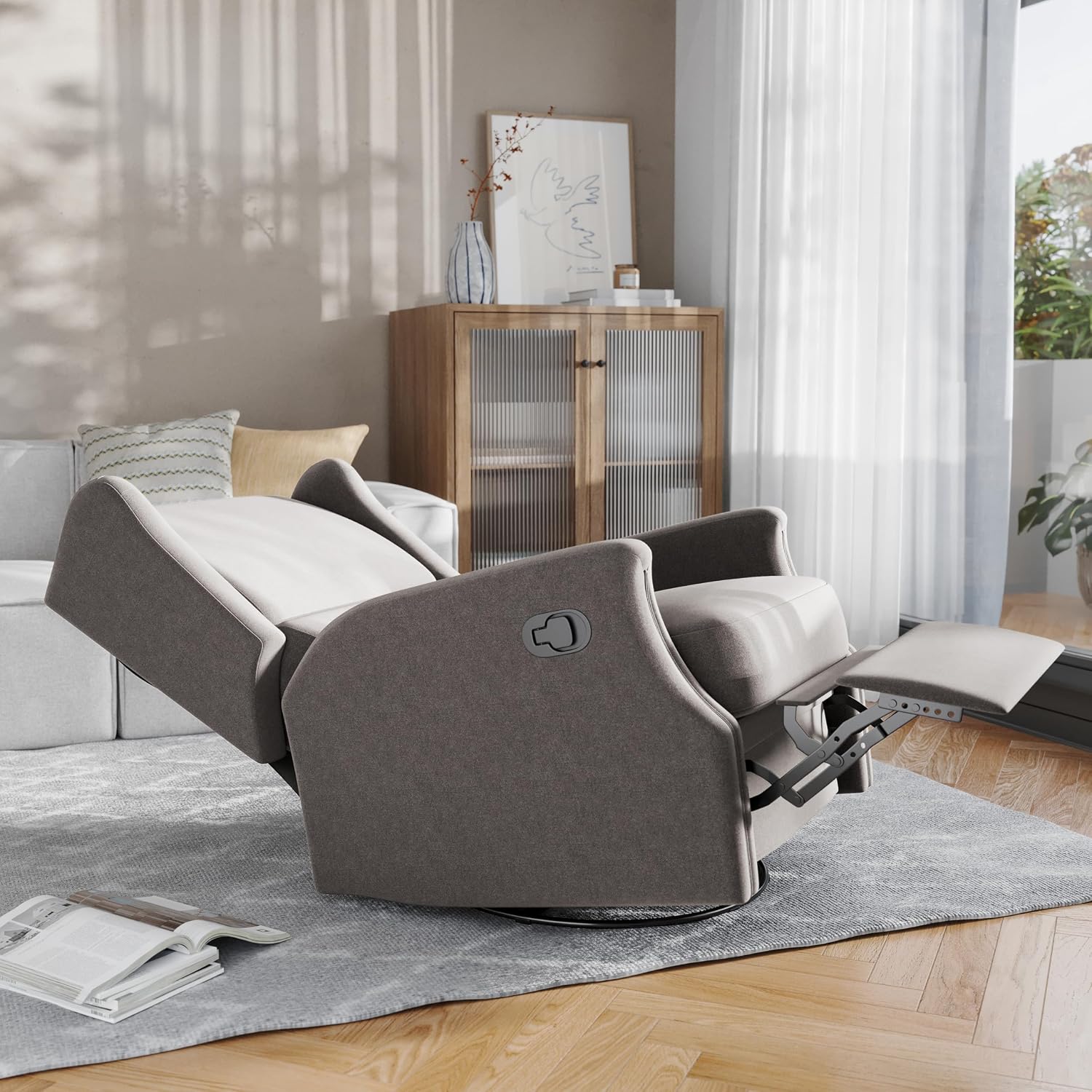 Flash Furniture Omma Swivel Glider Rocking Recliner, Manual Wingback Recliner with 360 Degree Swivel, for Living Room, Bedroom, or Nursery, Upholstered, Dark Gray