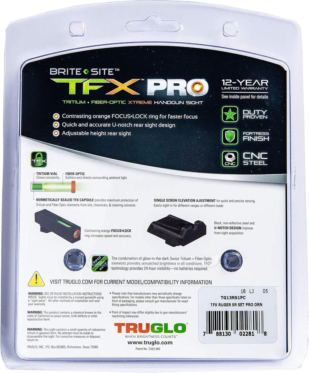 Truglo TFX PRO Handgun Sight, Glowing Shock Proof Tritium and Fiber Optic Night Sight for Handguns, Compact, Durable, and Snag Free Sight