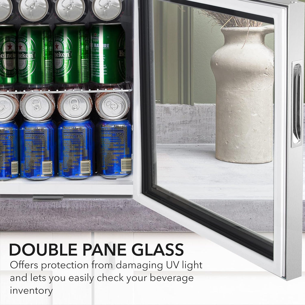 Whynter Beverage Refrigerator with Double-Layer Glass Door, 68-Can 1.6 Cu Ft Freestanding Drink Mini Fridge, BR-062WS, Stainless Steel