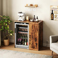 Herture Mini Fridge Cabinet with Storage, Coffee Bar Cabinet with Power Outlet, Fits 24' Wine Fridge, 3-Tier Organizer, Refrigerator Stand for Kitchen, Apartment, or Home Bar Brown KH01MRN
